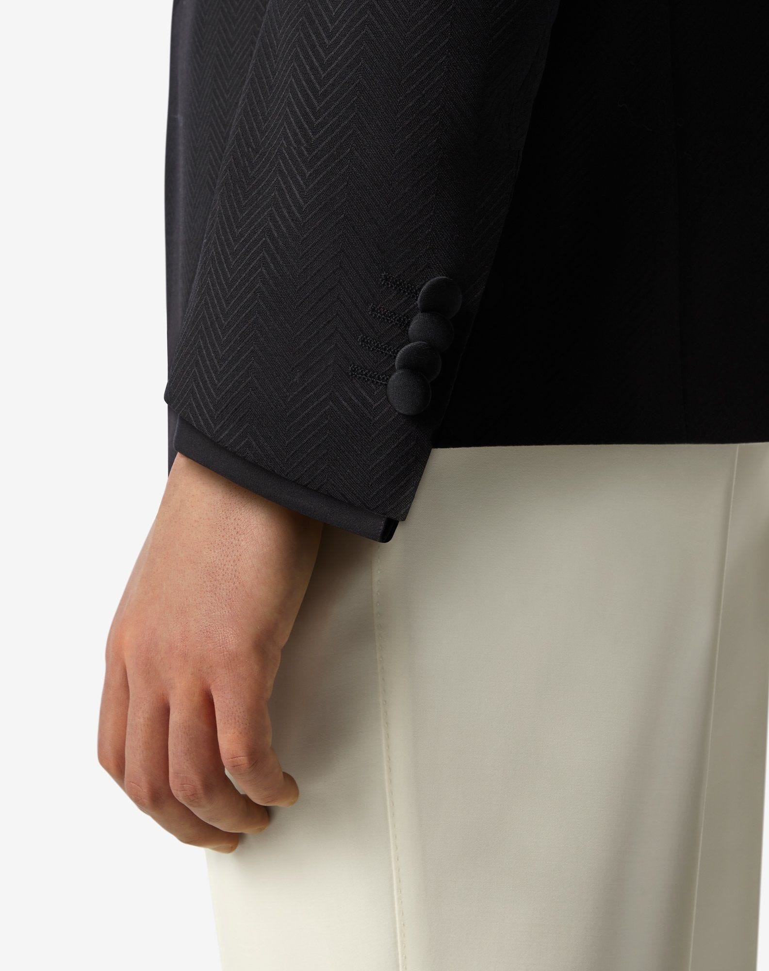 Black 3D chevron wool tuxedo jacket - 5