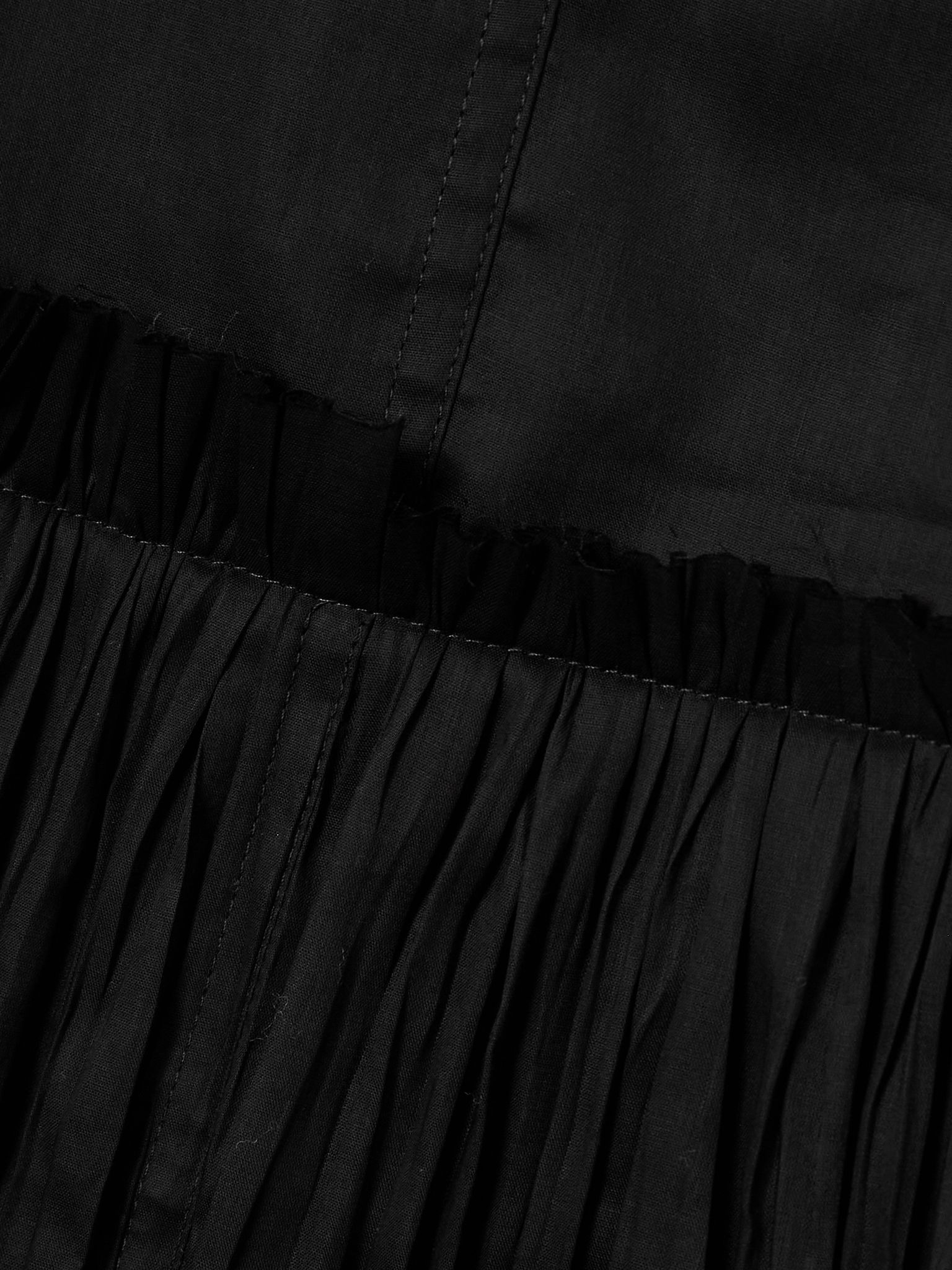 Ruffled plissé cotton-voile midi dress Black - 4