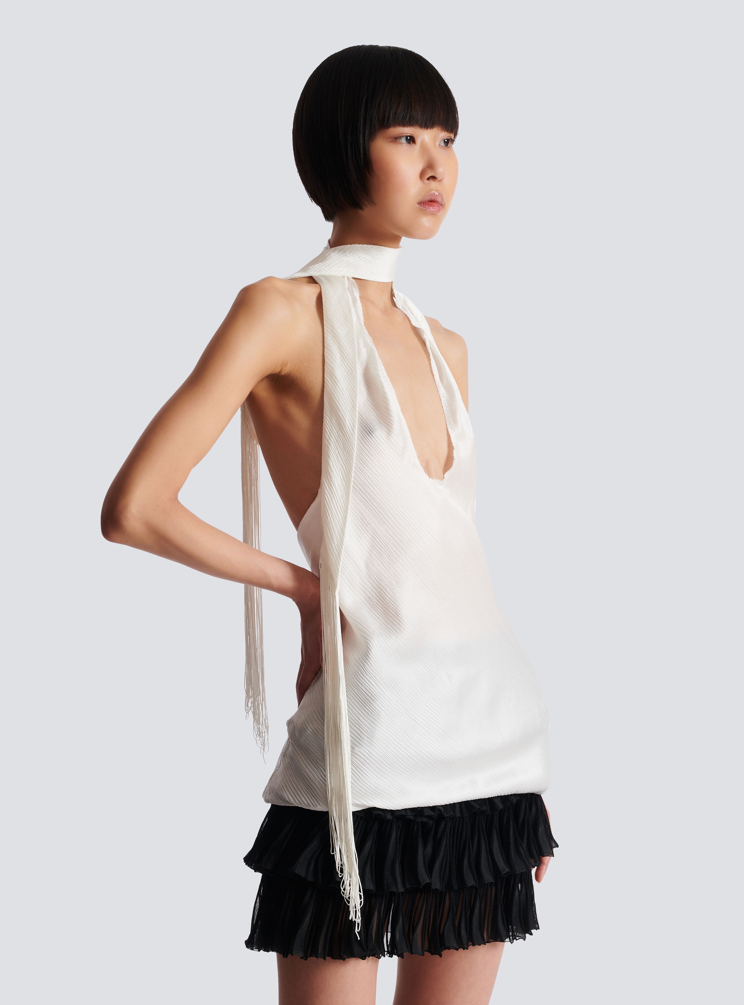 Backless fringed satin top - 7