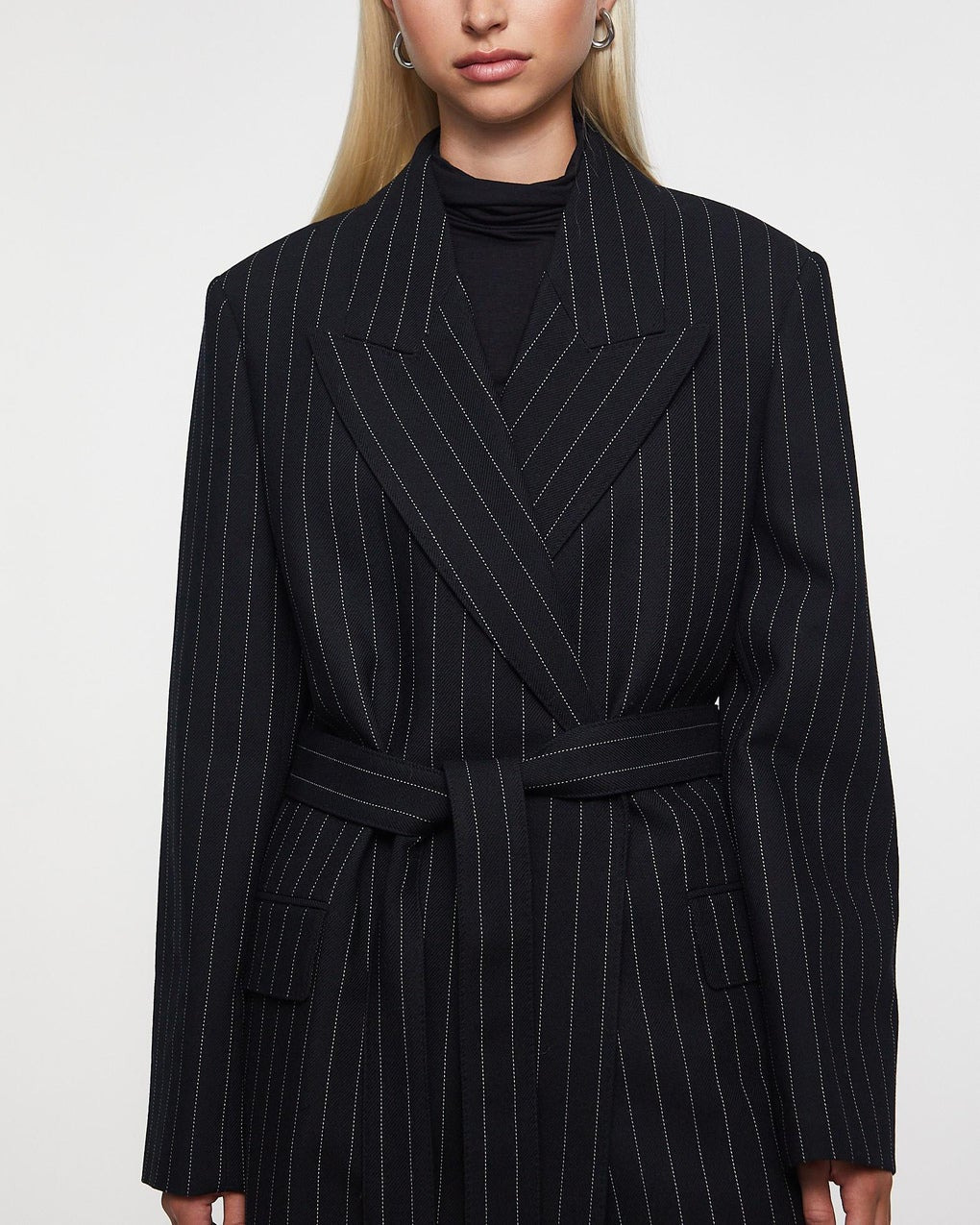 Coat Pinstripe Wool Black - 5