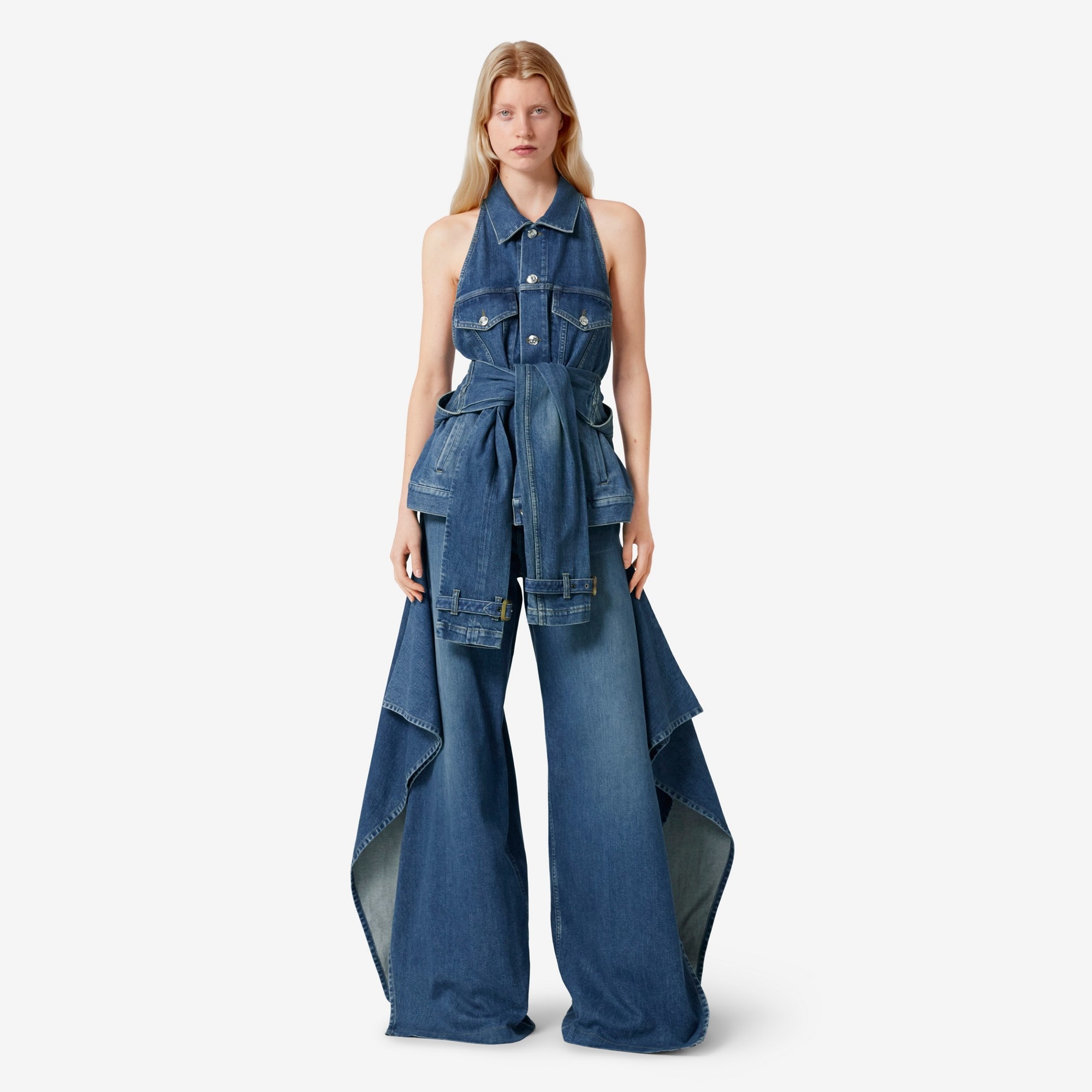 Sleeveless Stonewashed Denim Jacket - 5