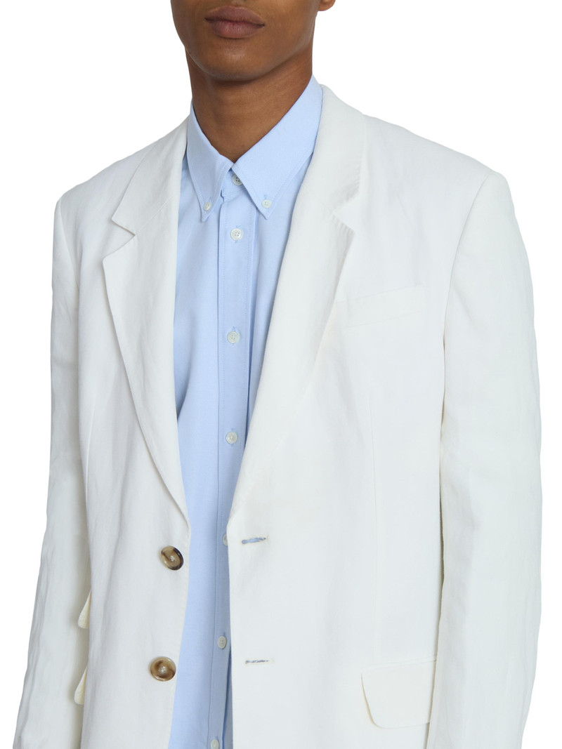 Men's Notch Lapel Linen-Blend Single-Breasted Blazer - Blanc Creme 6