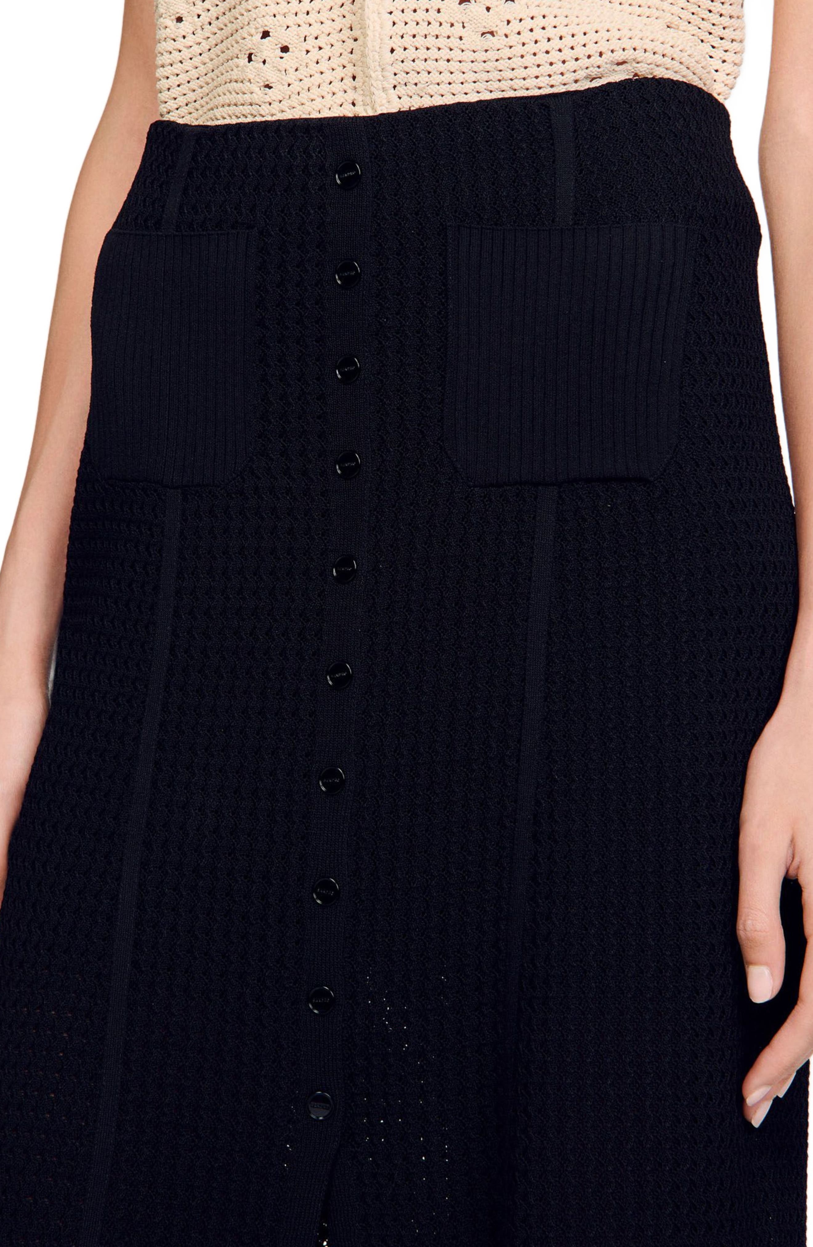 SANDRO Long decorative knit skirt in Black at Nordstrom - 4