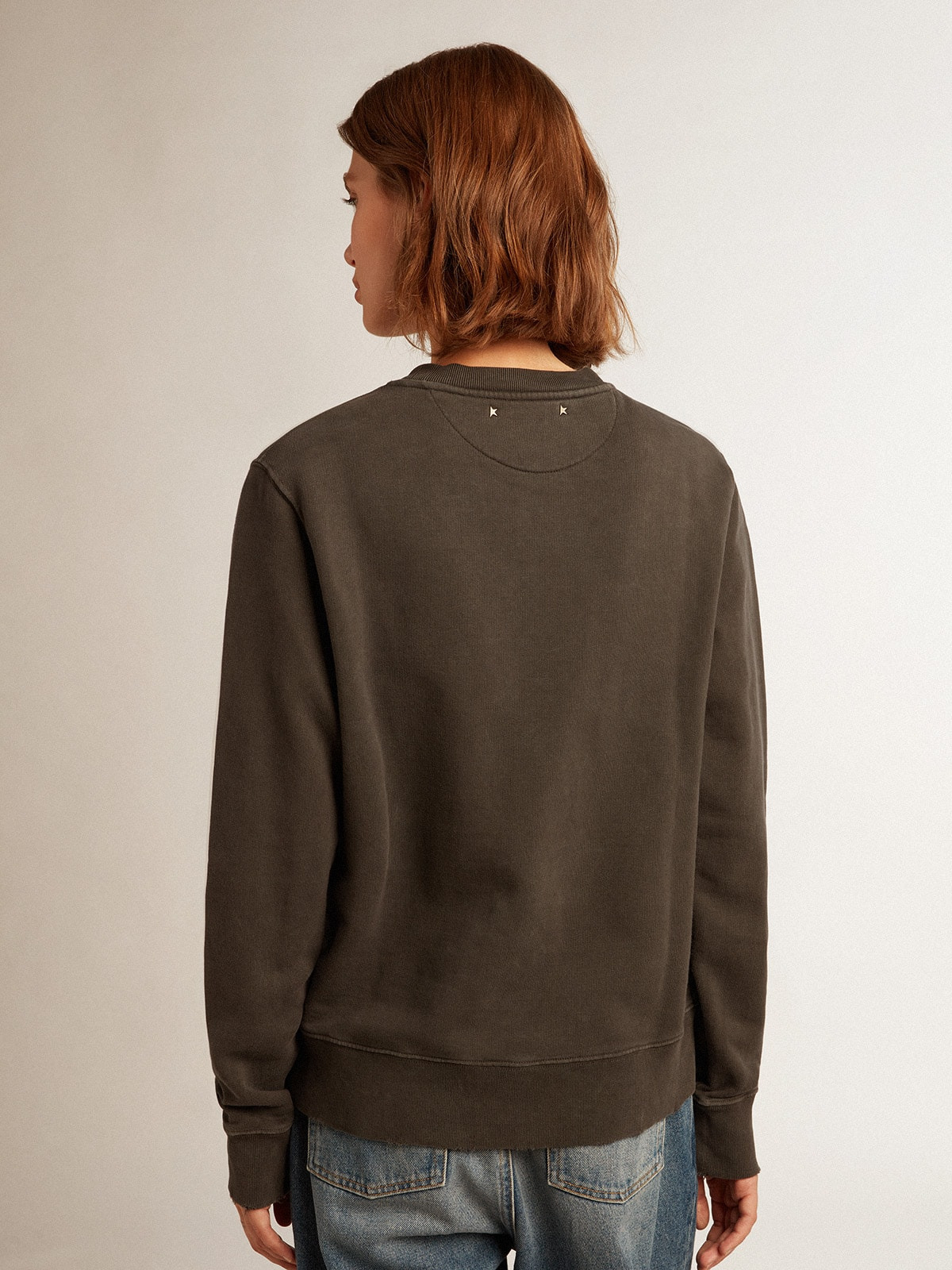 Golden Collection sweatshirt in anthracite gray with cabochon crystals - 4