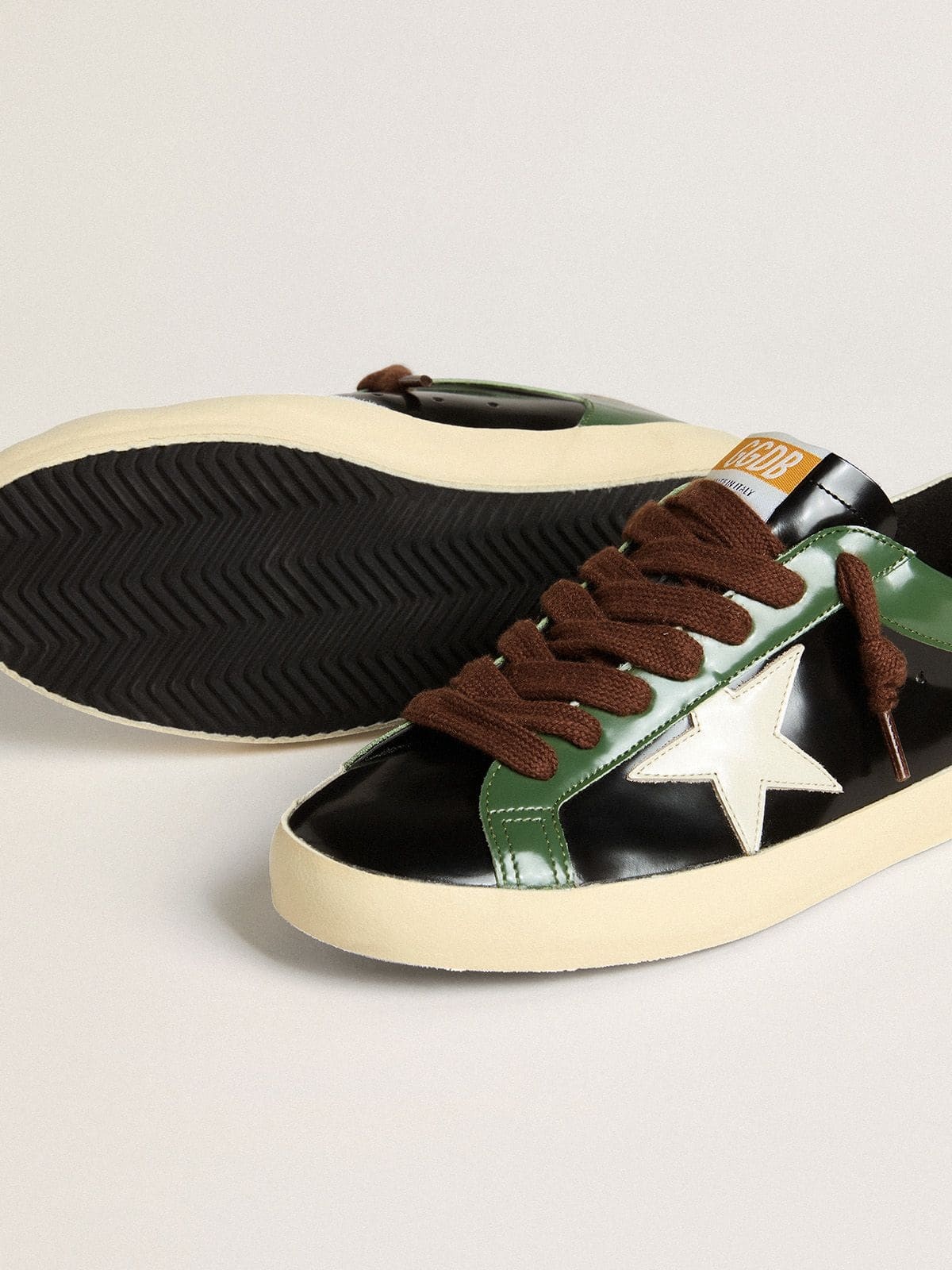 Men’s Super-Star LTD in black laminated leather with white leather star and heel tab - 3