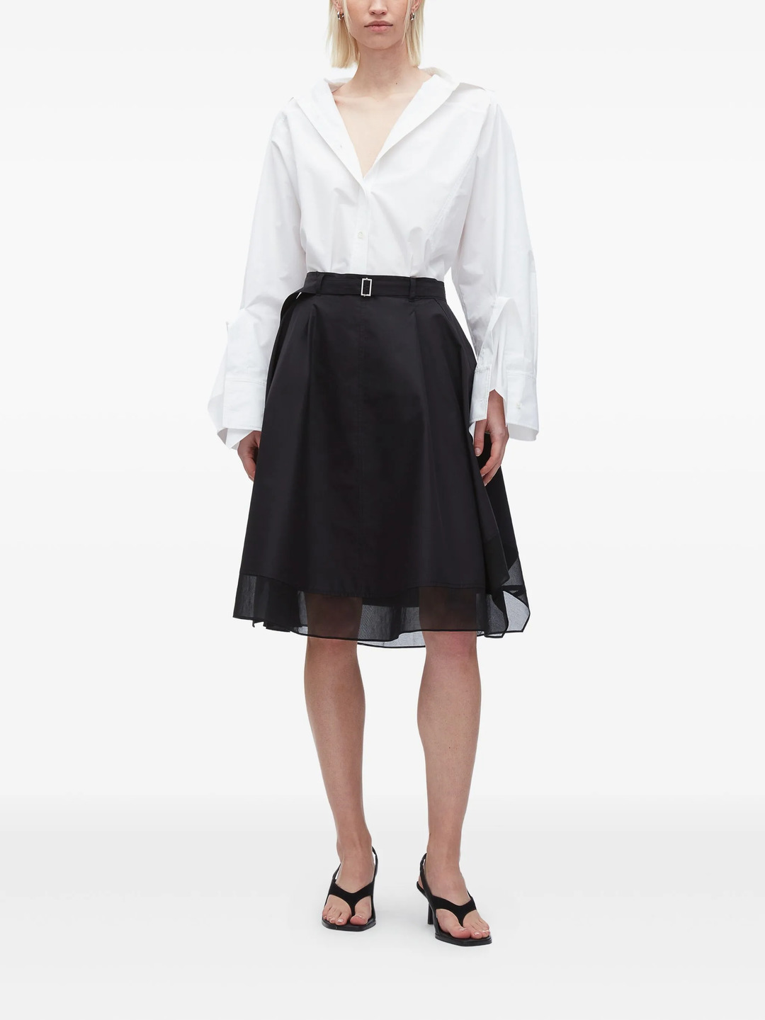 Belted Flounce Midi Skirt With Chiffon - 2