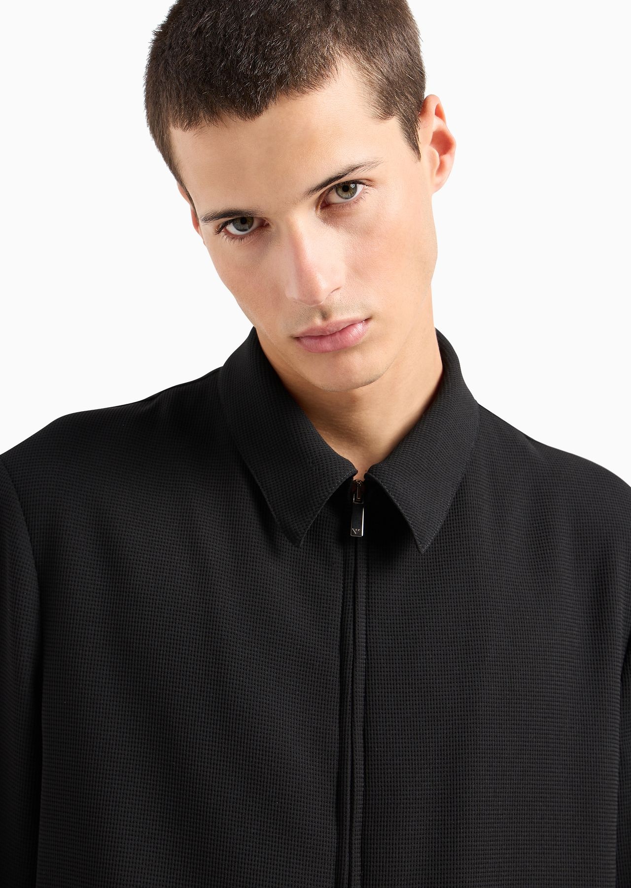 Classic-collar jacket with zip in micro-armure crêpe - 5