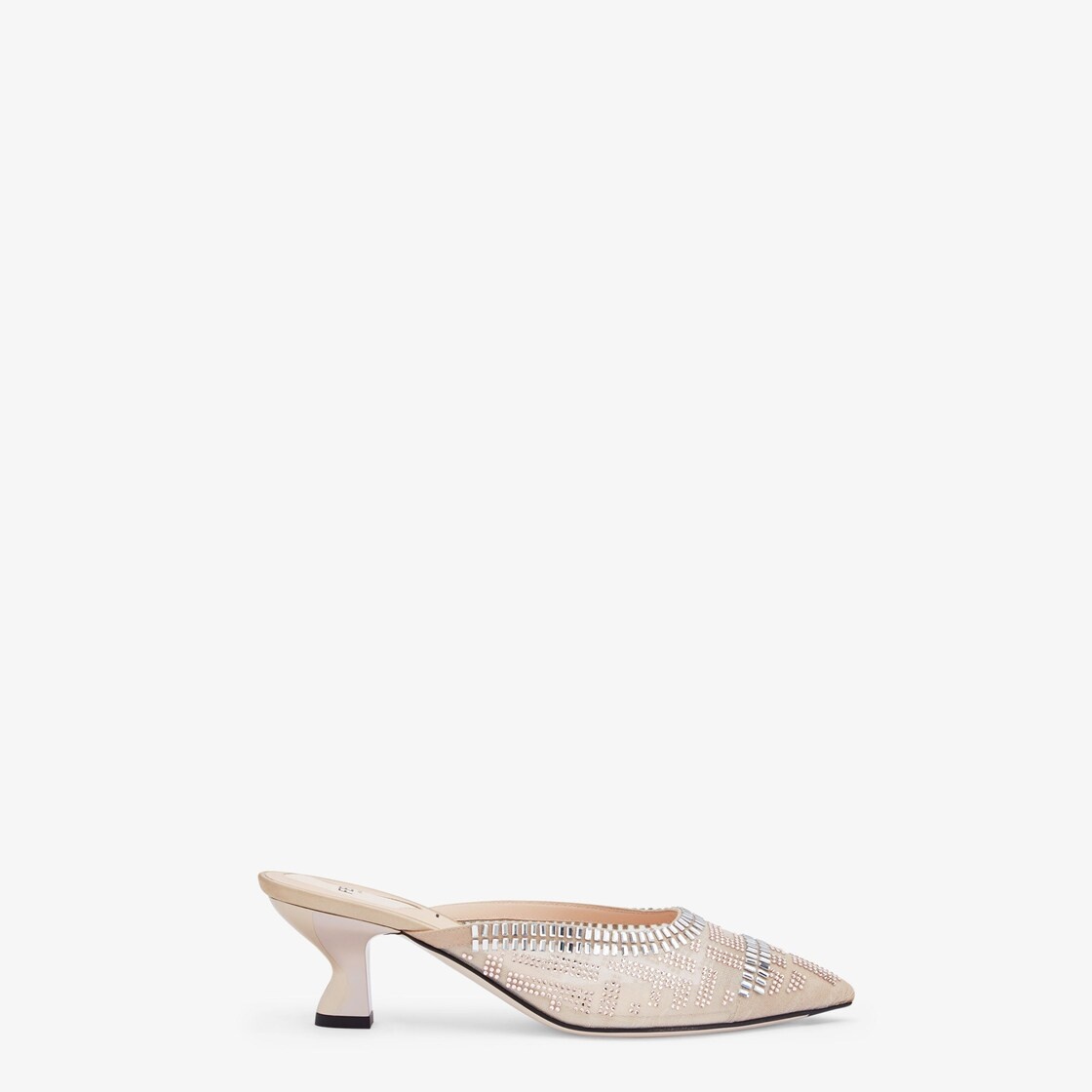 Medium heel sabots in nude mesh with rhinestone embroidery - 1