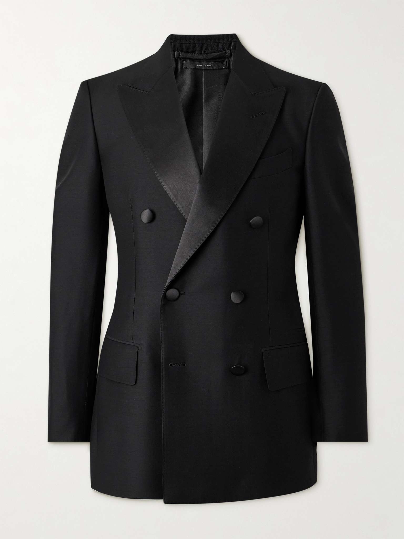 Double-Breasted Satin-Trimmed Wool and Silk-Blend Tuxedo Jacket - 1