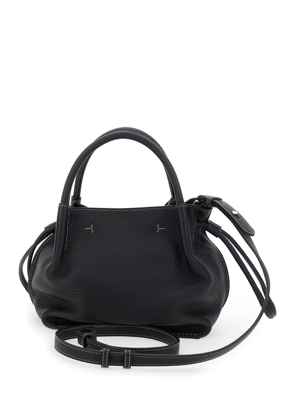 Tod's Women Black Handbag With Drawstring Closure And Adjustable Shoulder Strap In Grained Leather W - 4