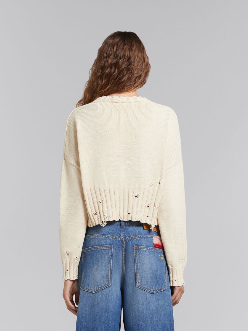 WHITE COTTON CROPPED SWEATER - 3