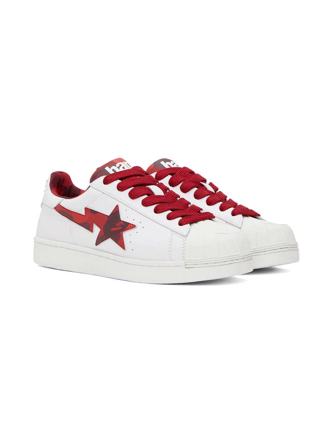 White & Red Skull Sta Sneakers - 4