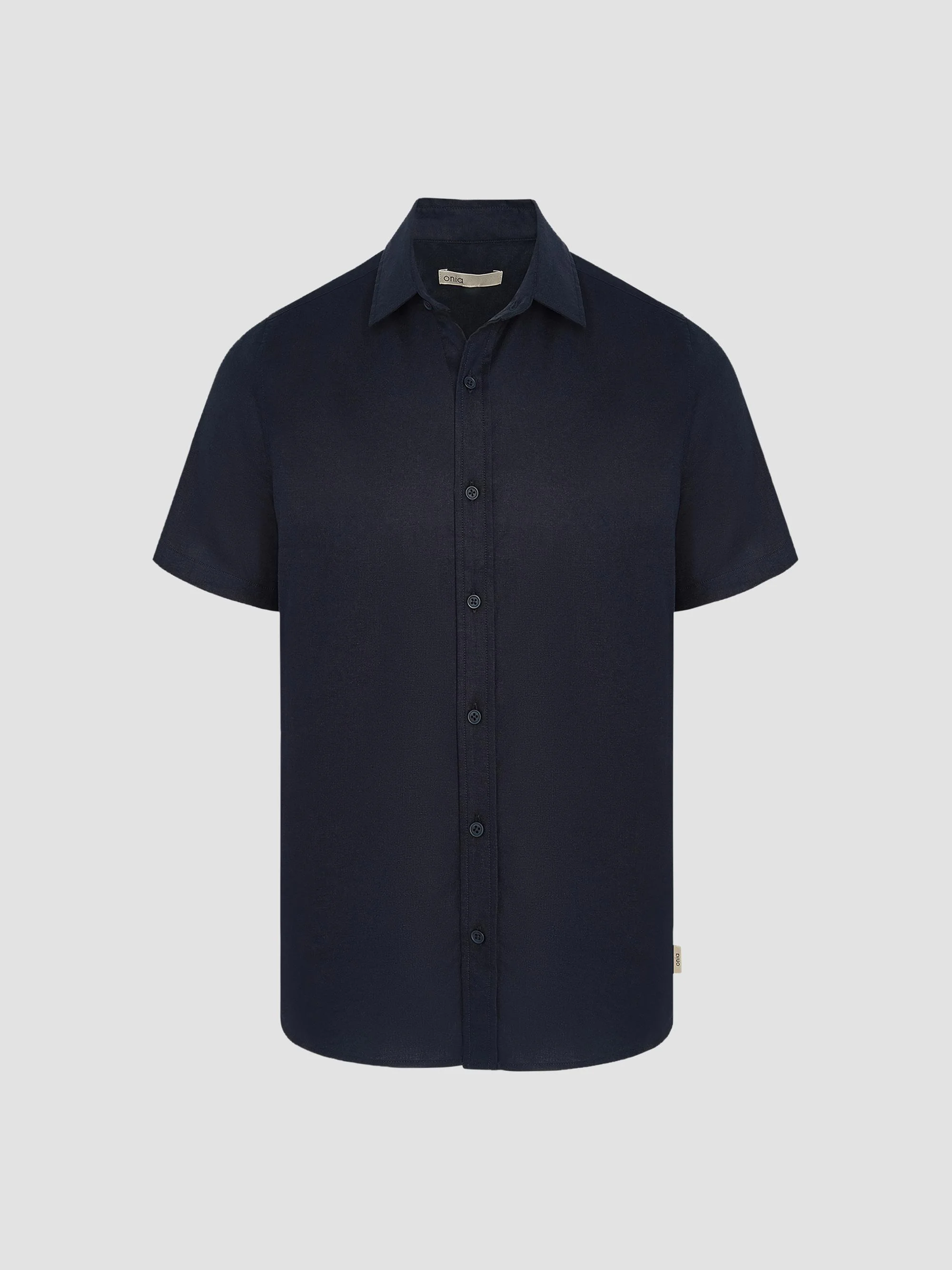 Men's Stretch Linen-Blend Short-Sleeve Shirt - Navy - 1