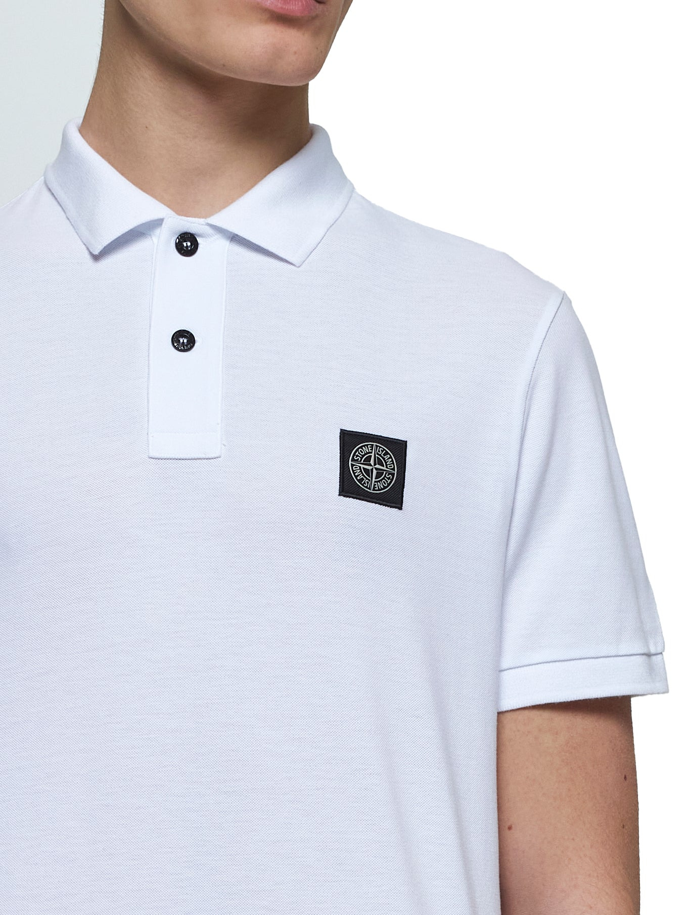 White stretch piqué logo patch polo shirt - 4