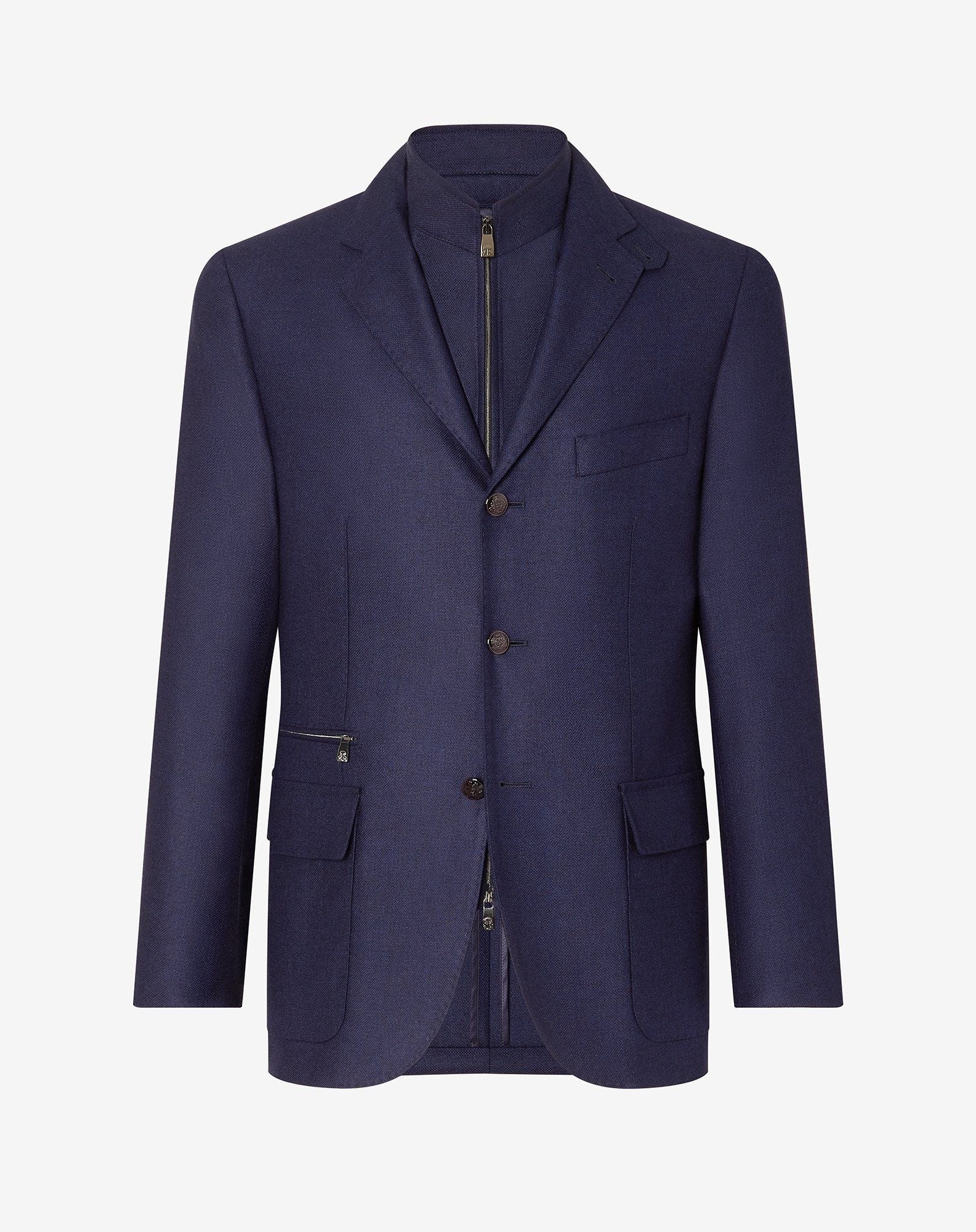 Royal blue silk and wool jacket with inner vest - 1