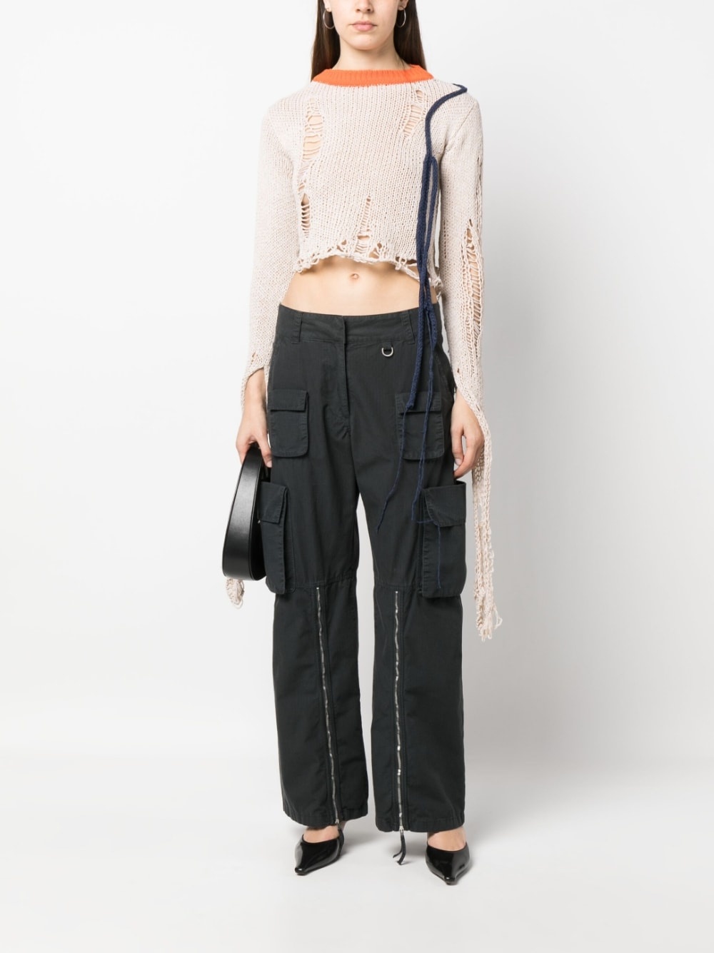 distressed-finish cropped jumper - 2