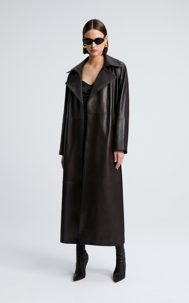 NOUR HAMMOUR Althea Lambskin Leather Trench brown outlook