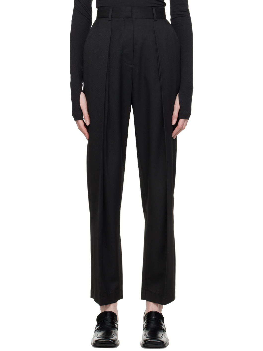 Black Double Tuck Trousers - 1