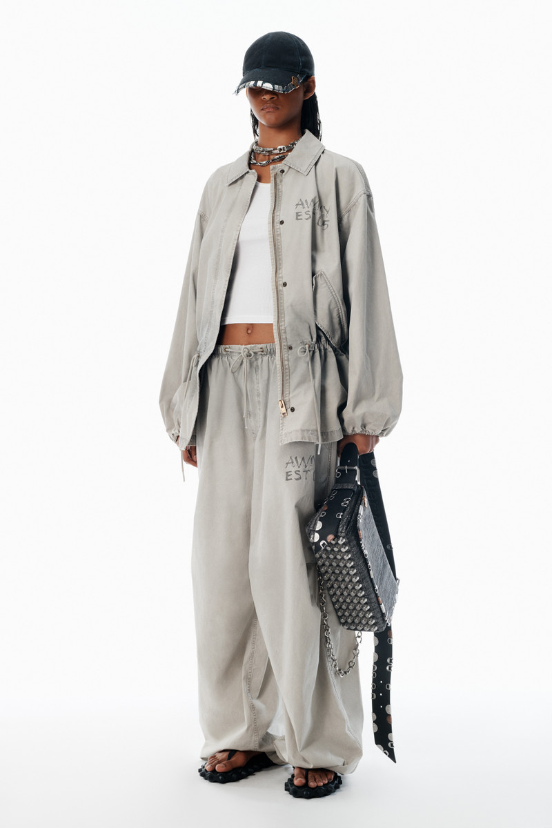 Alexander Wang grey parachute pants with logo print outlook