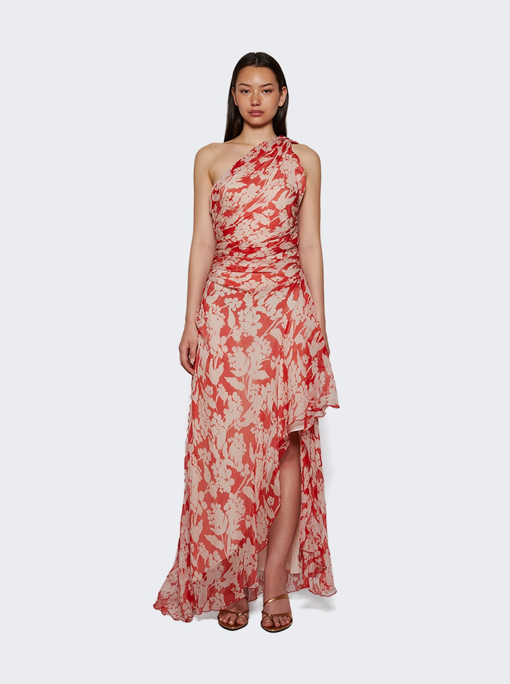 One Shoulder Draped Midi Dress Chilli And Blush - 2