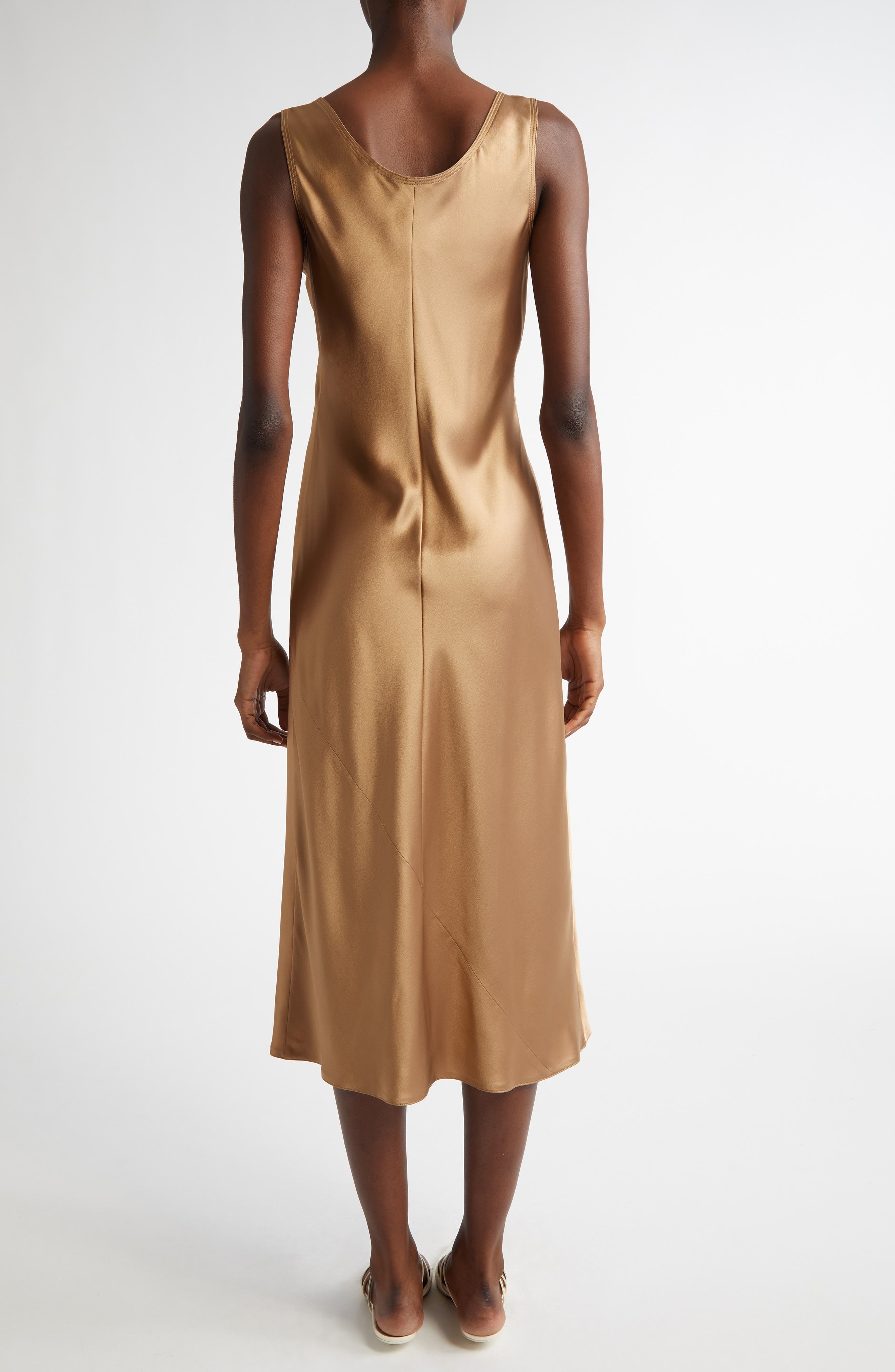 Max Mara Banjo Silk Satin Midi Dress in Camel at Nordstrom - 3