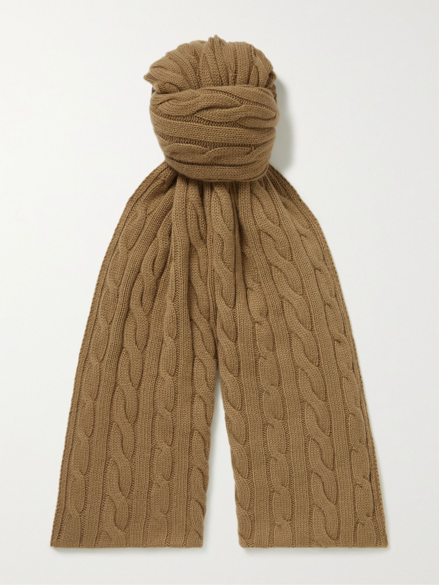 Cable-Knit Baby Cashmere Scarf Tan - 1
