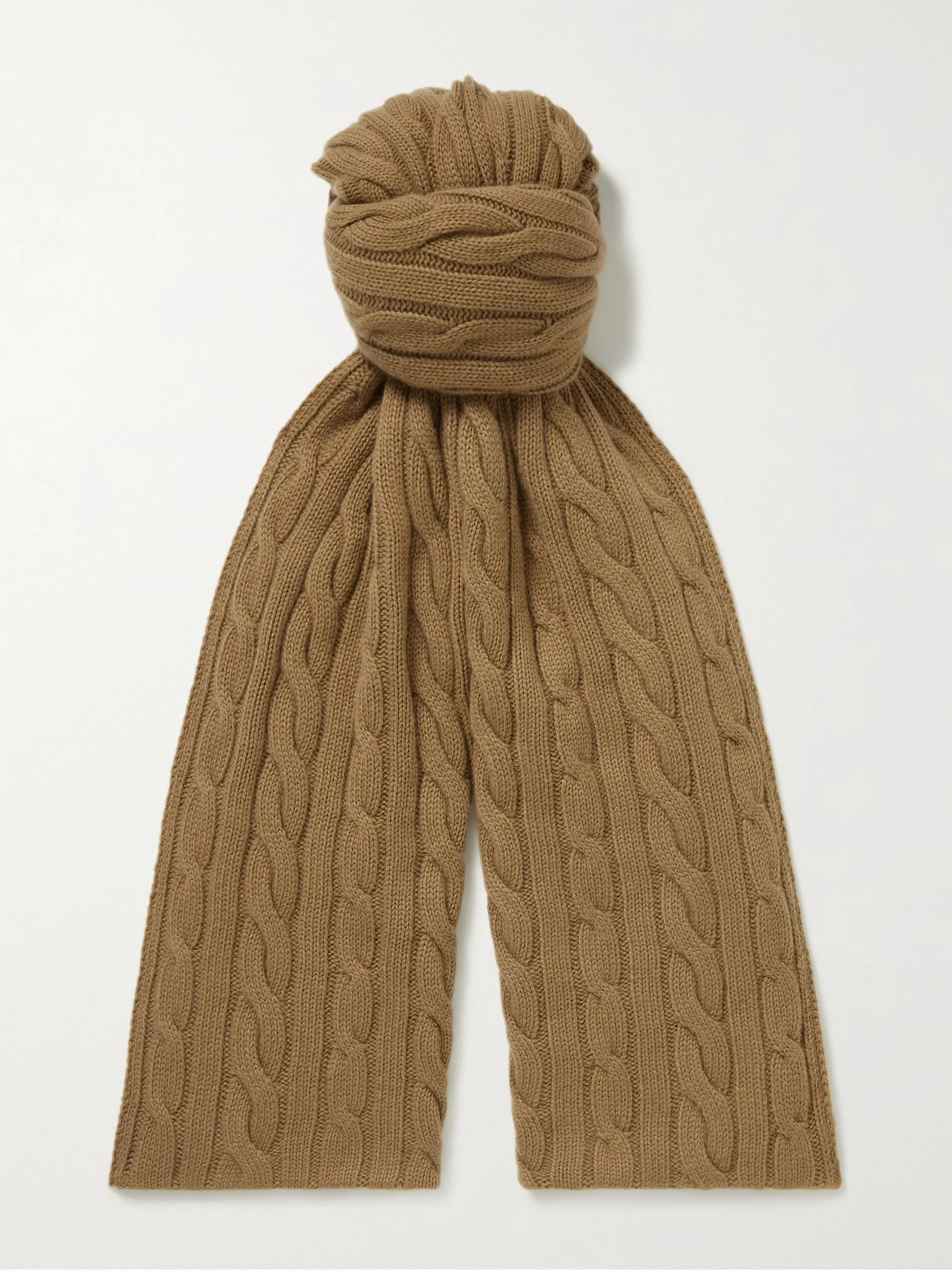 Cable-Knit Baby Cashmere Scarf Tan - 1