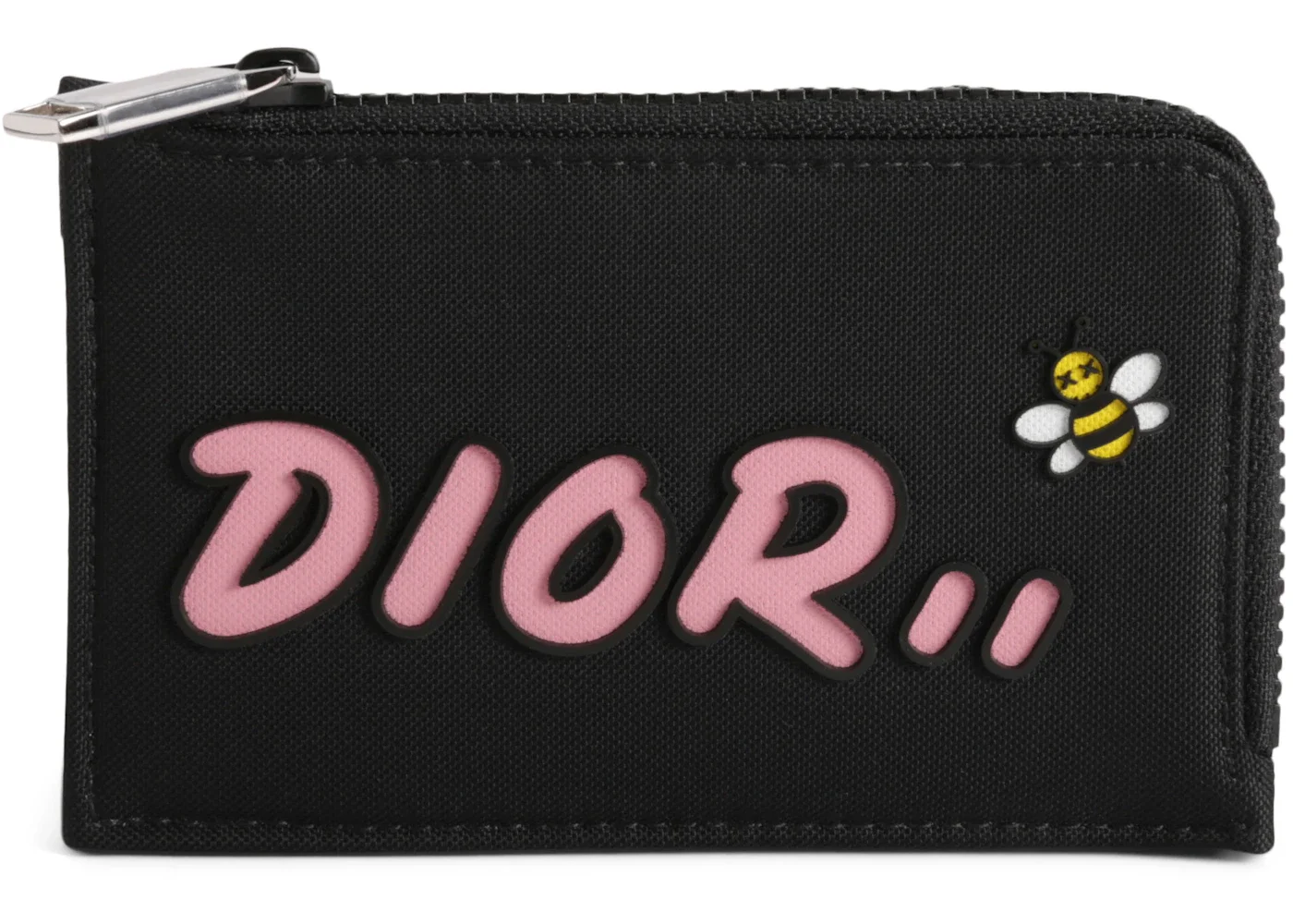 Dior x Kaws Zipped Card and Coin Holder Pink Logo Nylon Black - 1