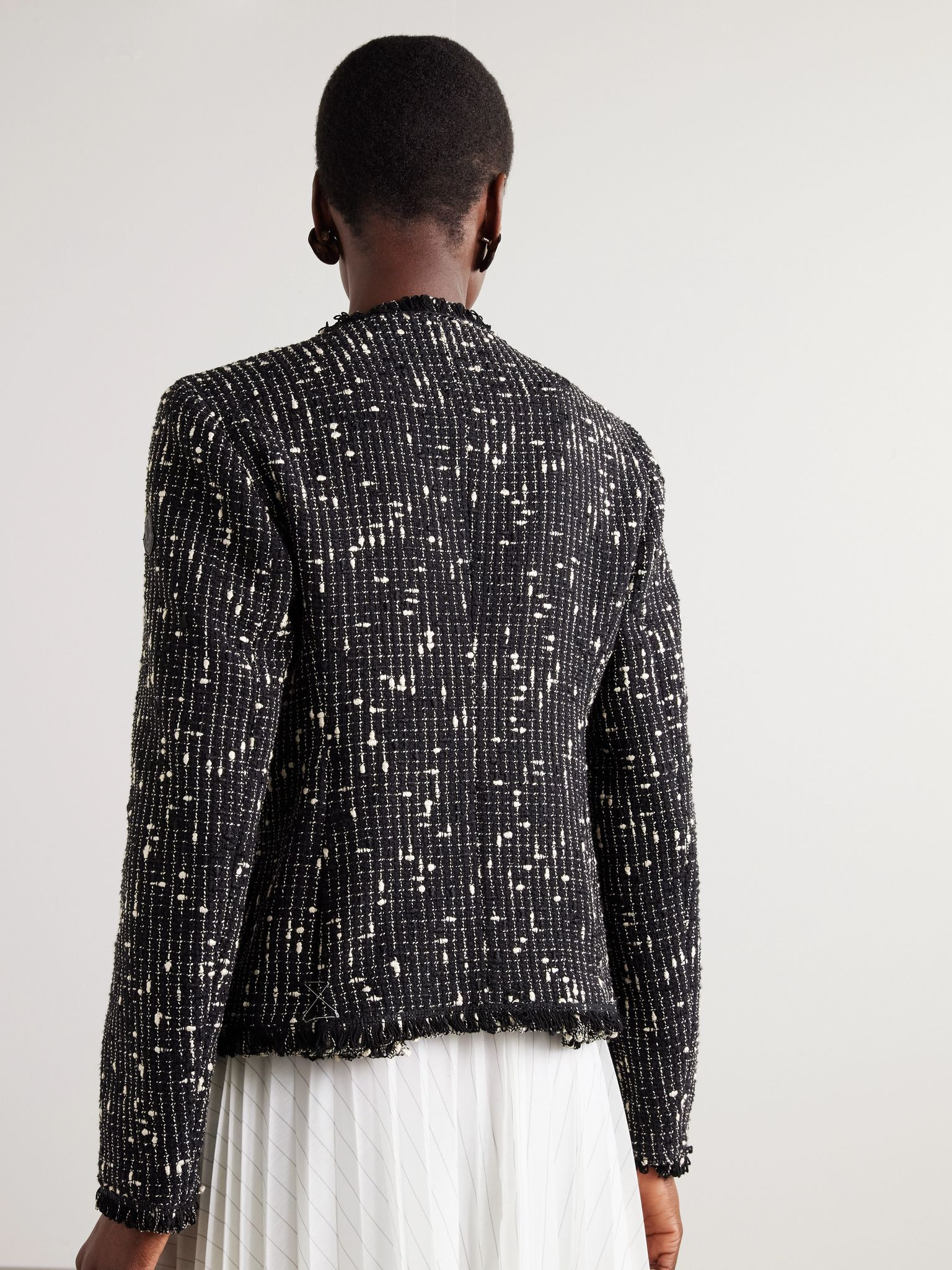 Verneuil Fringed linen and cotton-blend tweed jacket Black - 3