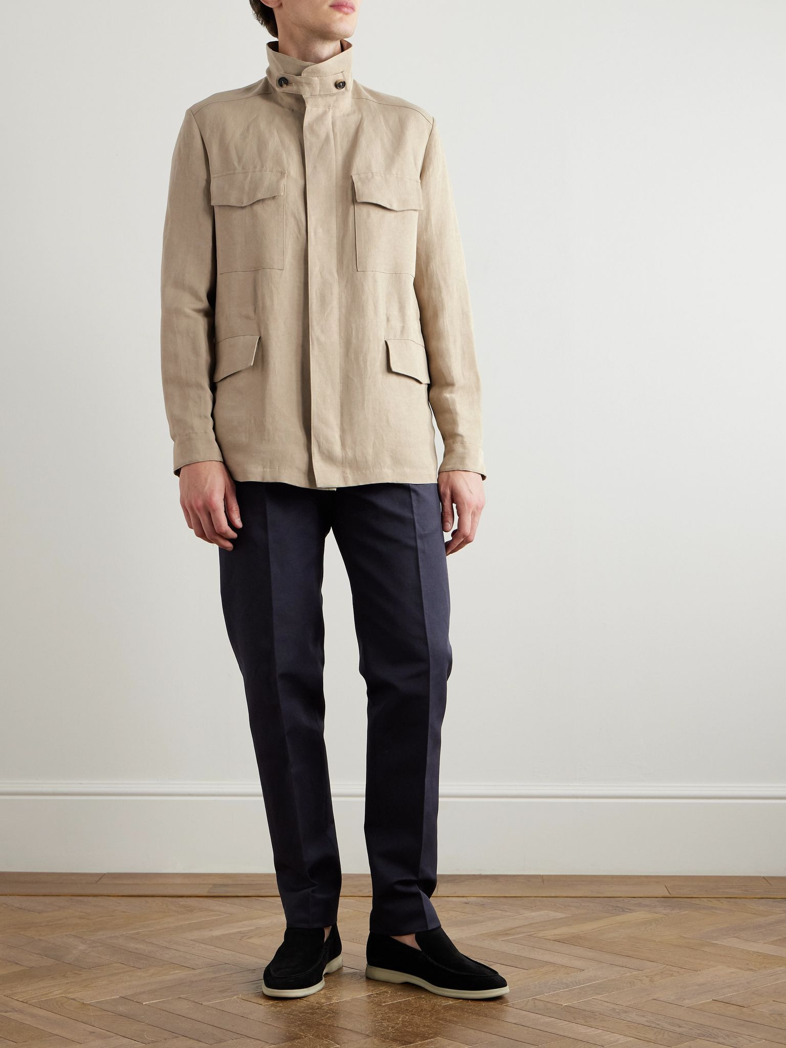 Cedric Tapered Cotton and Linen-Blend Canvas Trousers Navy - 2
