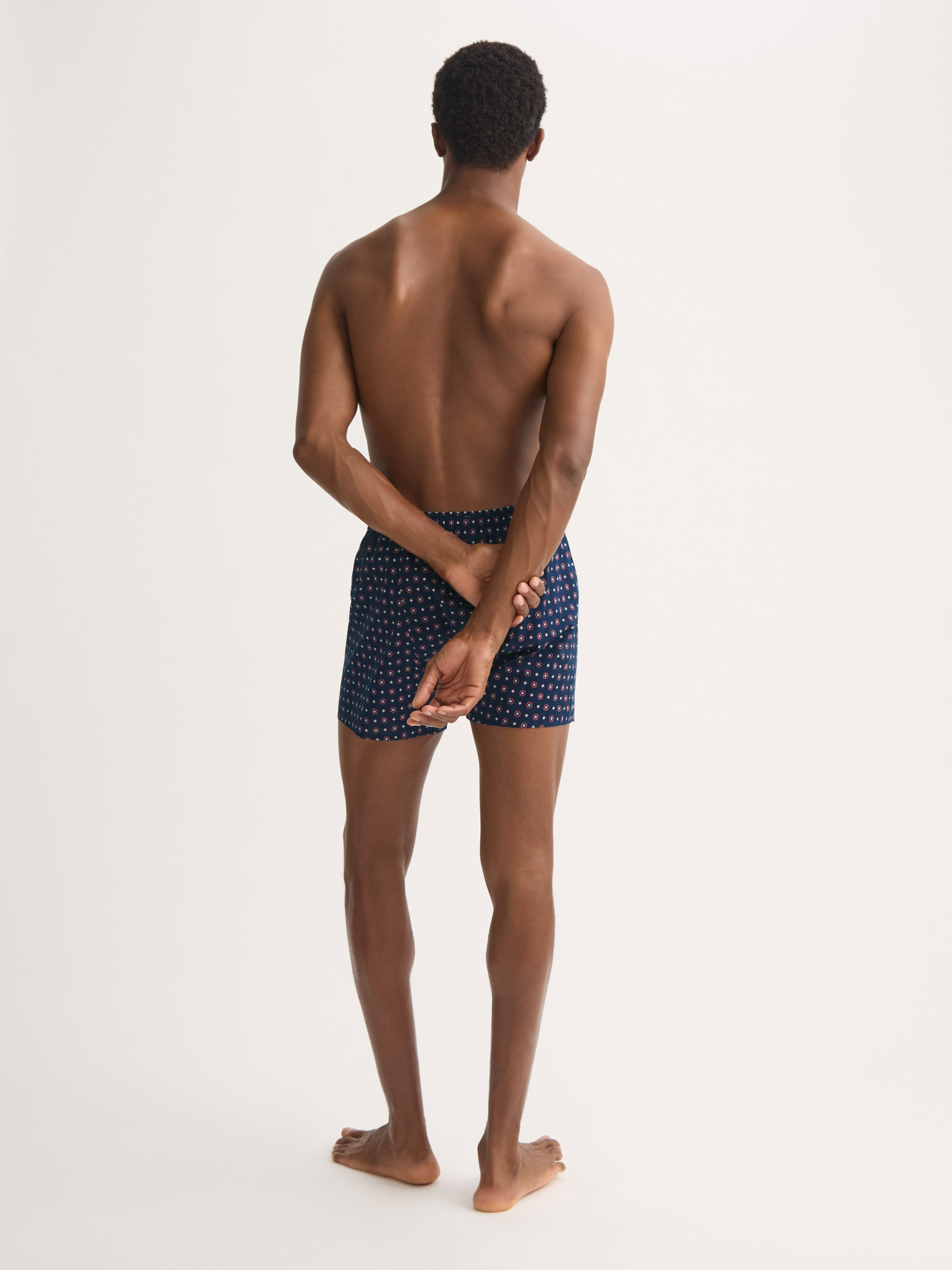 Men's Classic Fit Boxers Cotton Batiste Navy Blue Rose Motif - 3