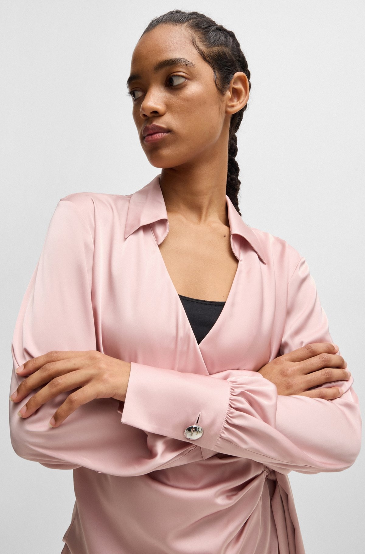 SLIM-FIT BLOUSE WITH WRAP FRONT AND STATEMENT CUFFS - 4