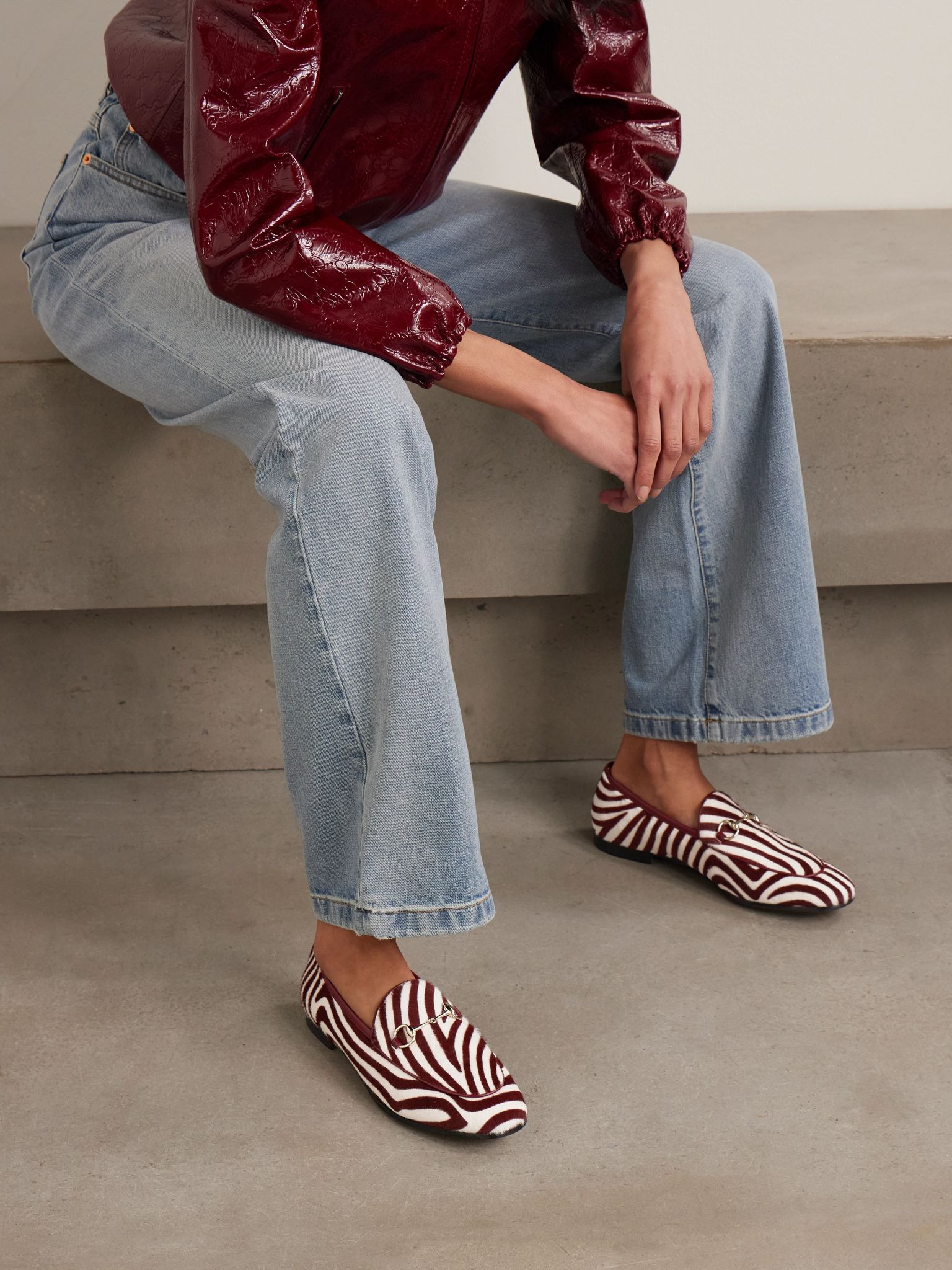 Jordaan horsebit-detailed zebra-print calf hair loafers White - 2