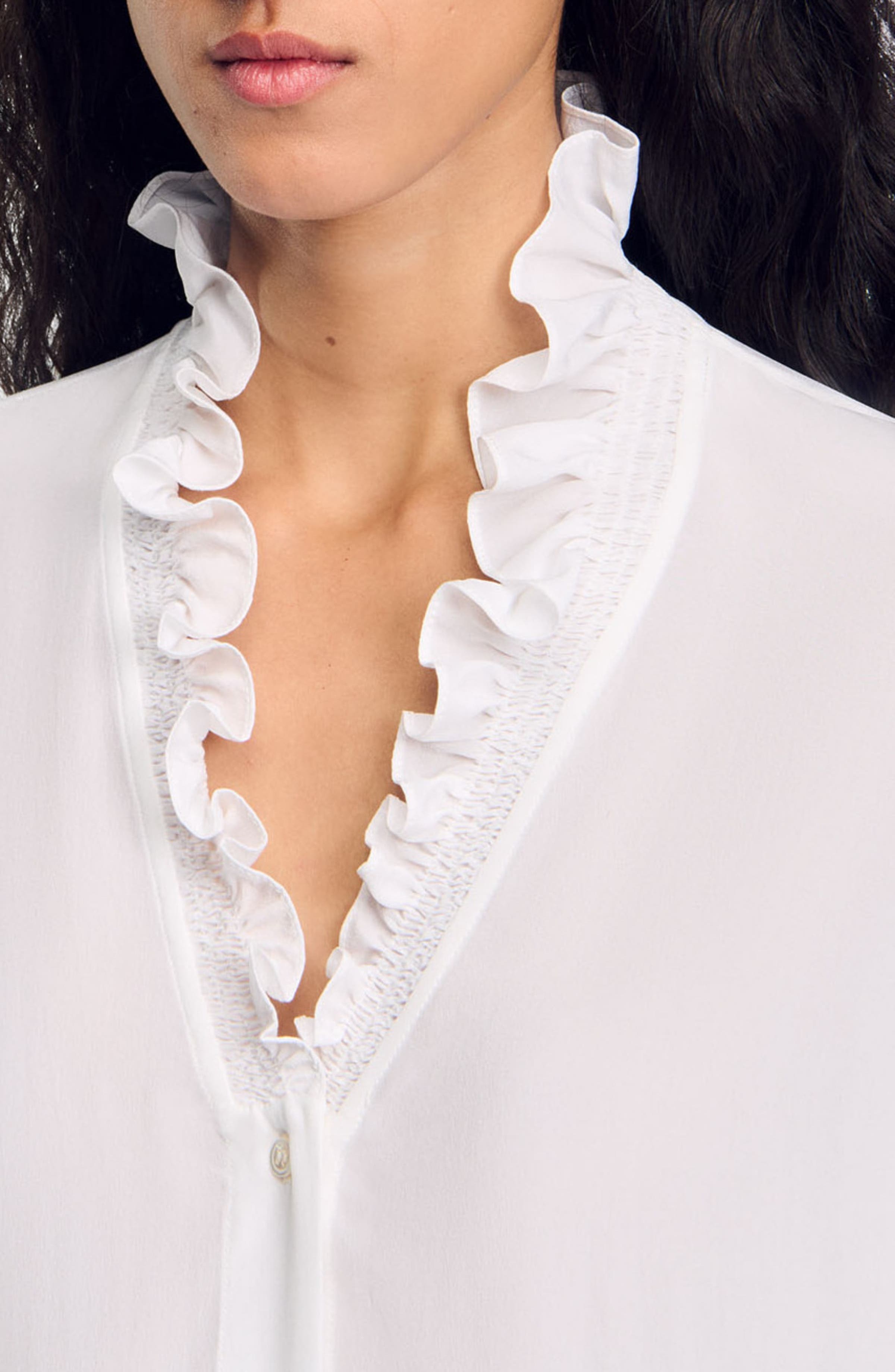 SANDRO Floaty silk shirt in White at Nordstrom - 4