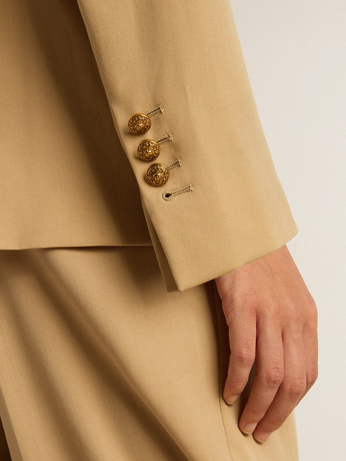 Women’s double-breasted blazer in sand with gold heraldic buttons - 5