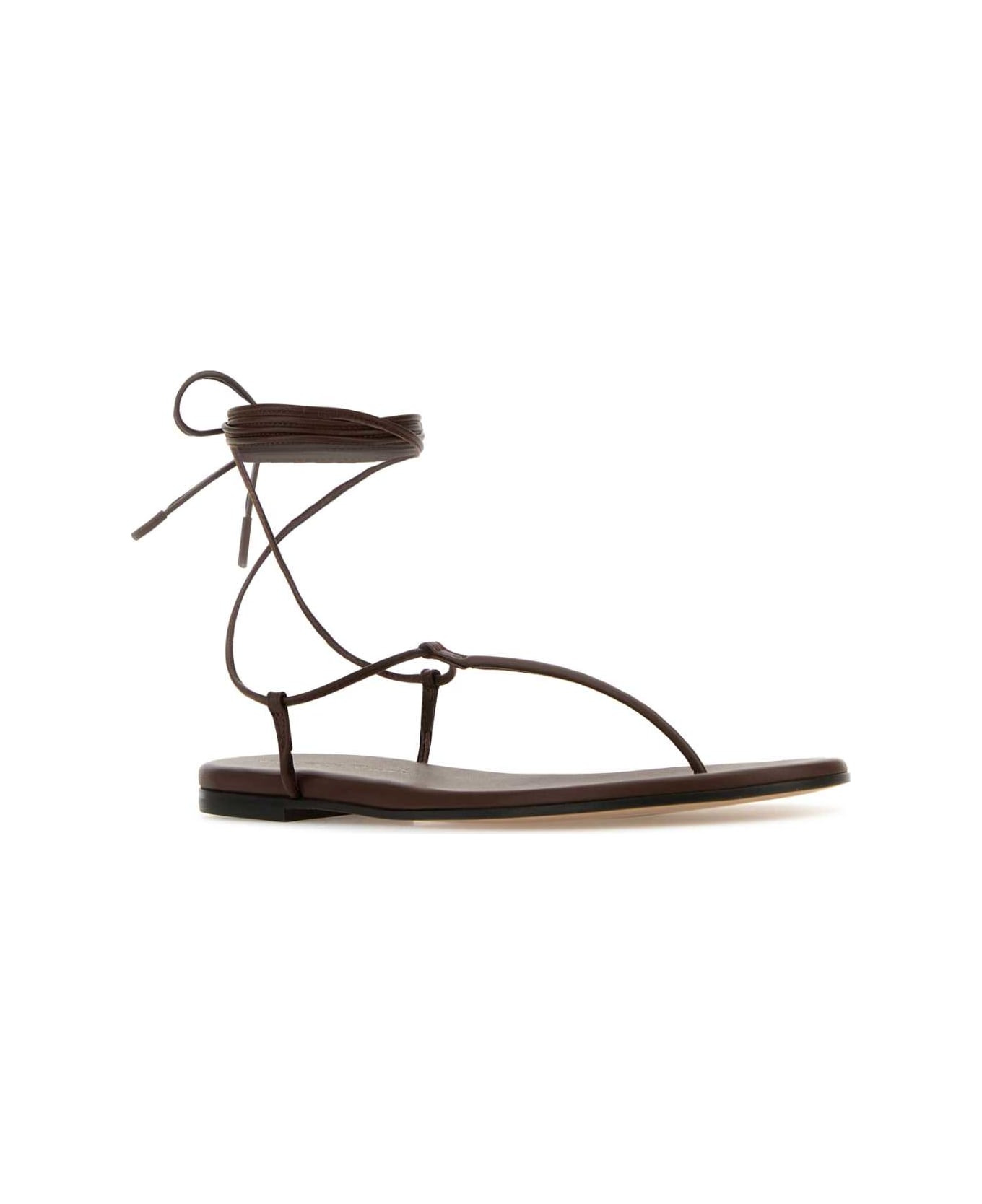 Brown Nappa Leather Gwyneth Thong Sandals - 2