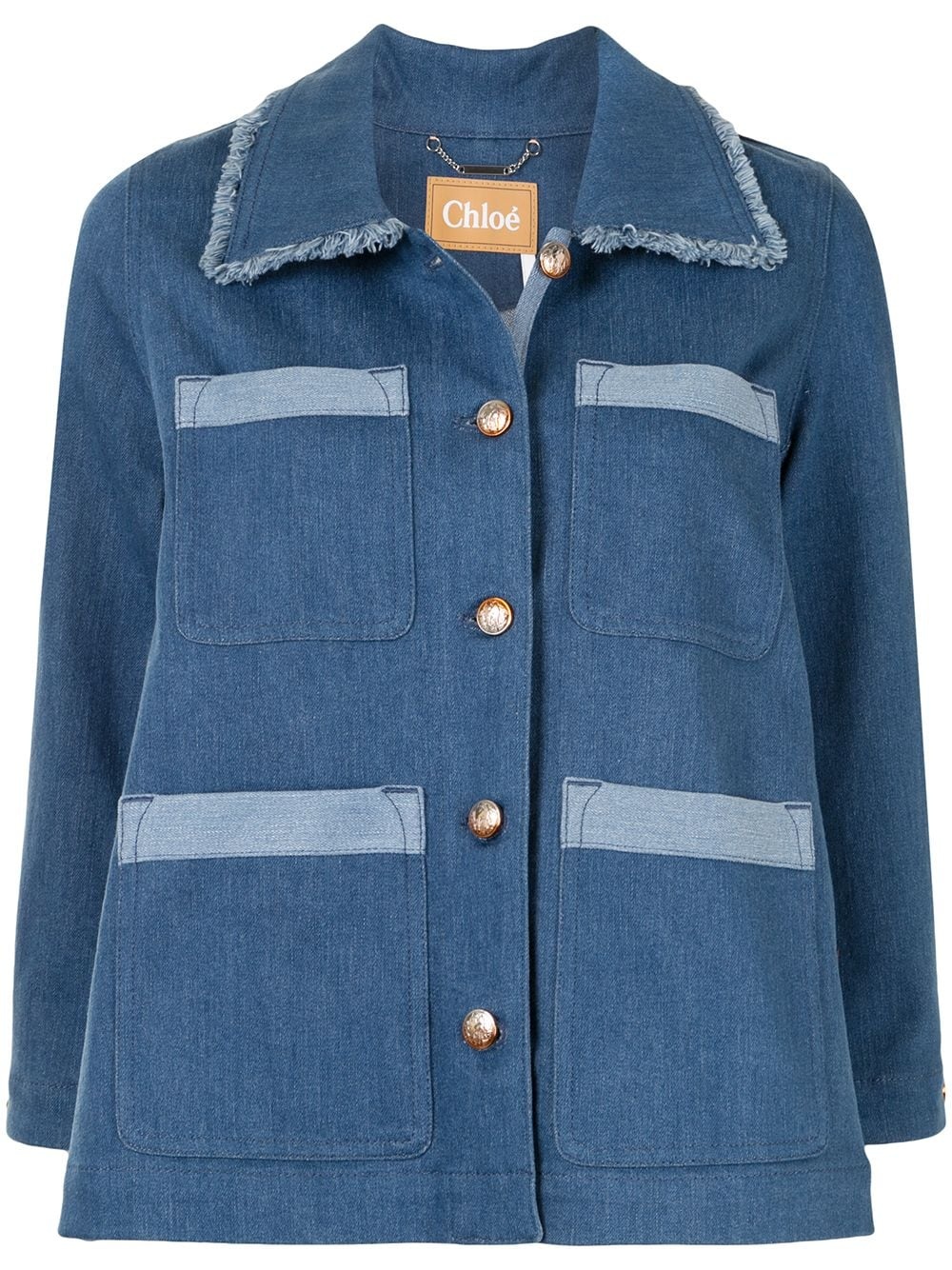 button-up frayed denim jacket - 1