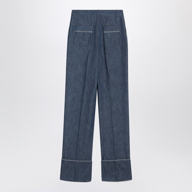 Valentino Blue Trousers In Chambray Denim Women - 2