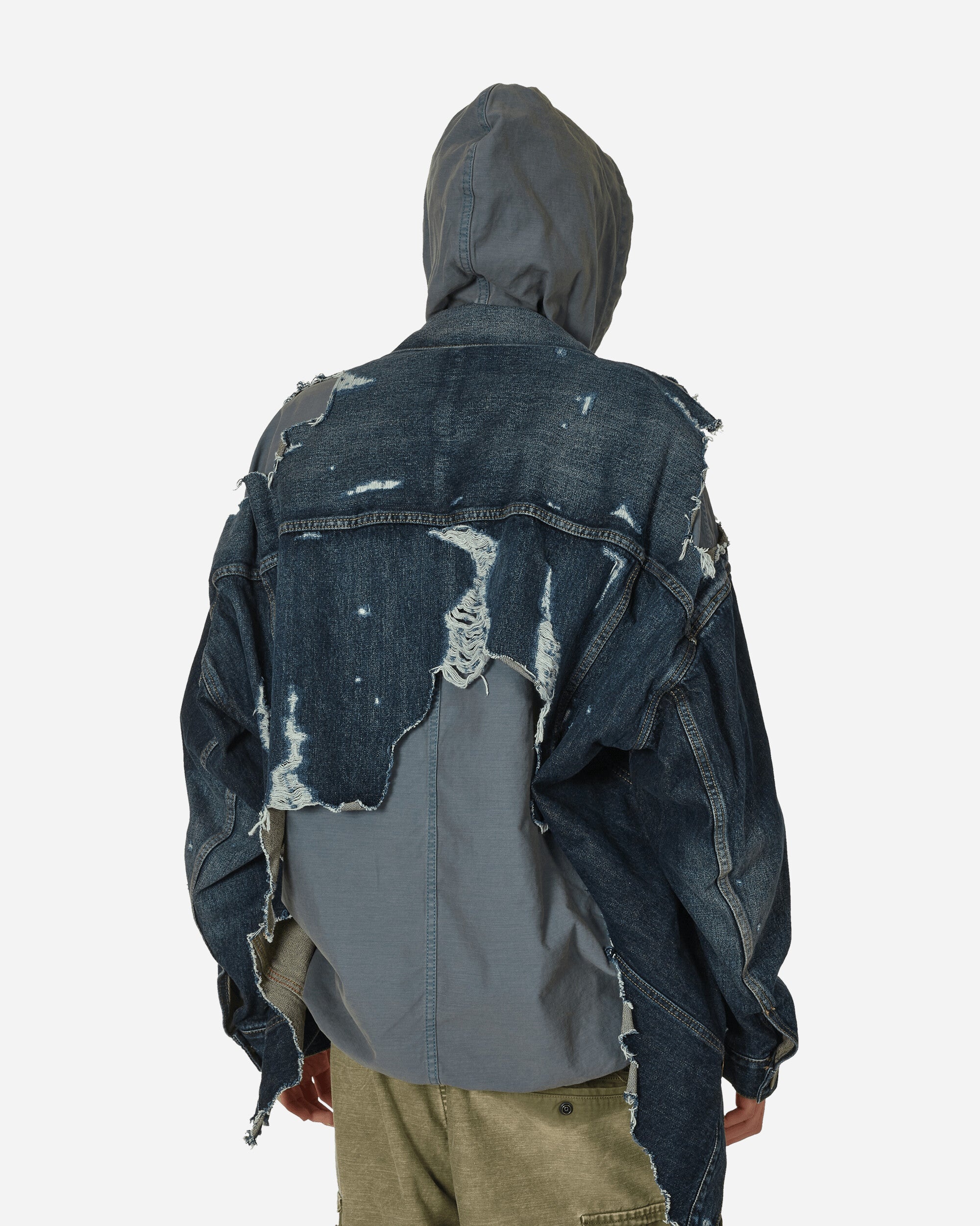 Double Layered Denim Hooded Jacket Indigo - 3