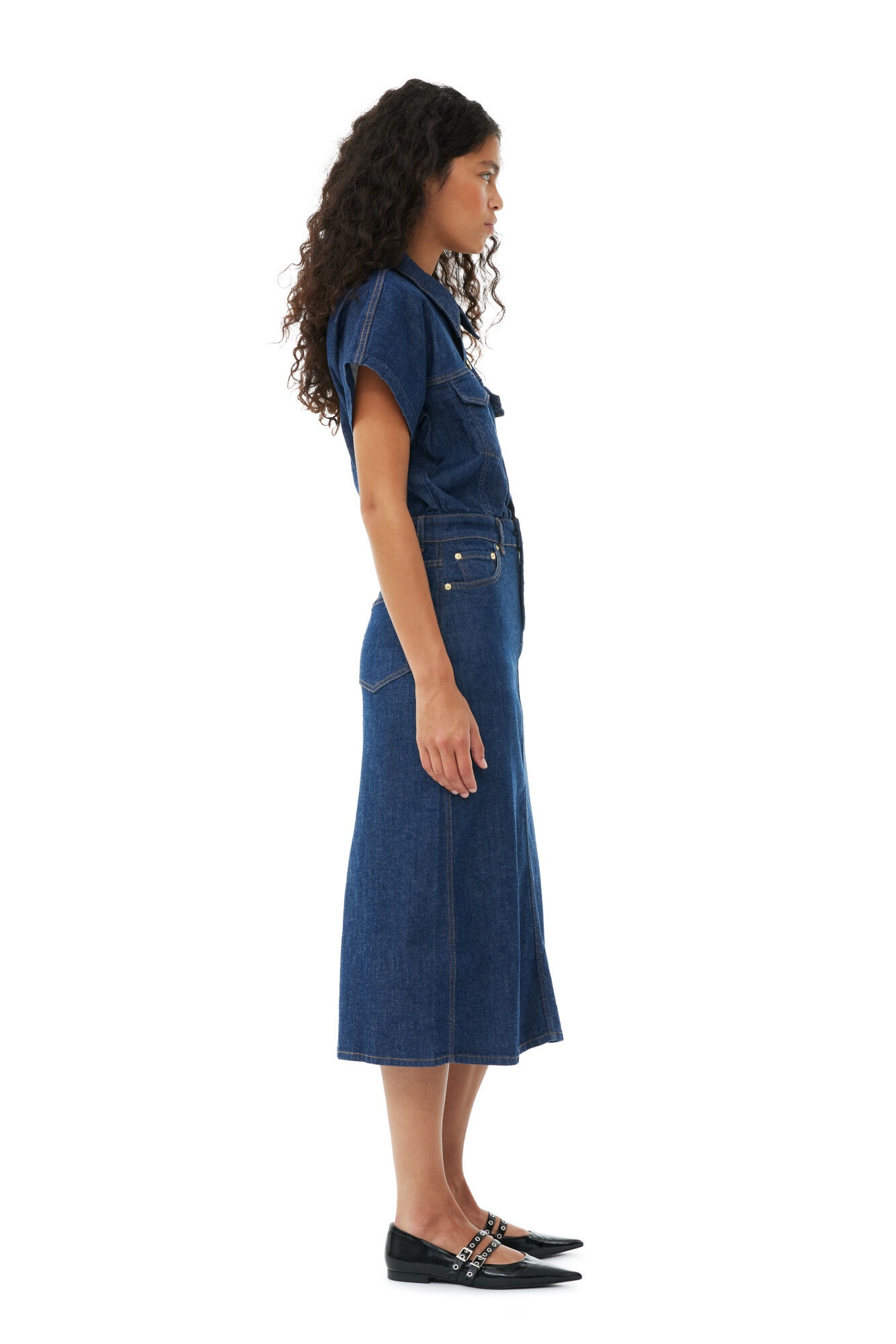 DENIM ROSE MIDI DRESS - 5