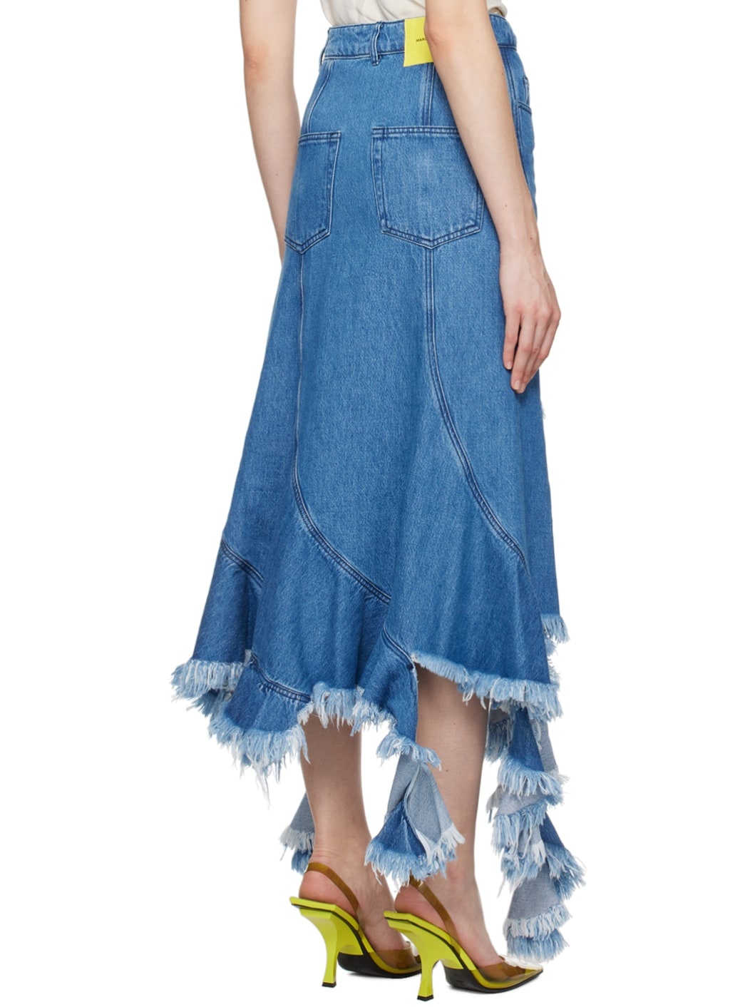Blue Frayed Denim Midi Skirt - 3