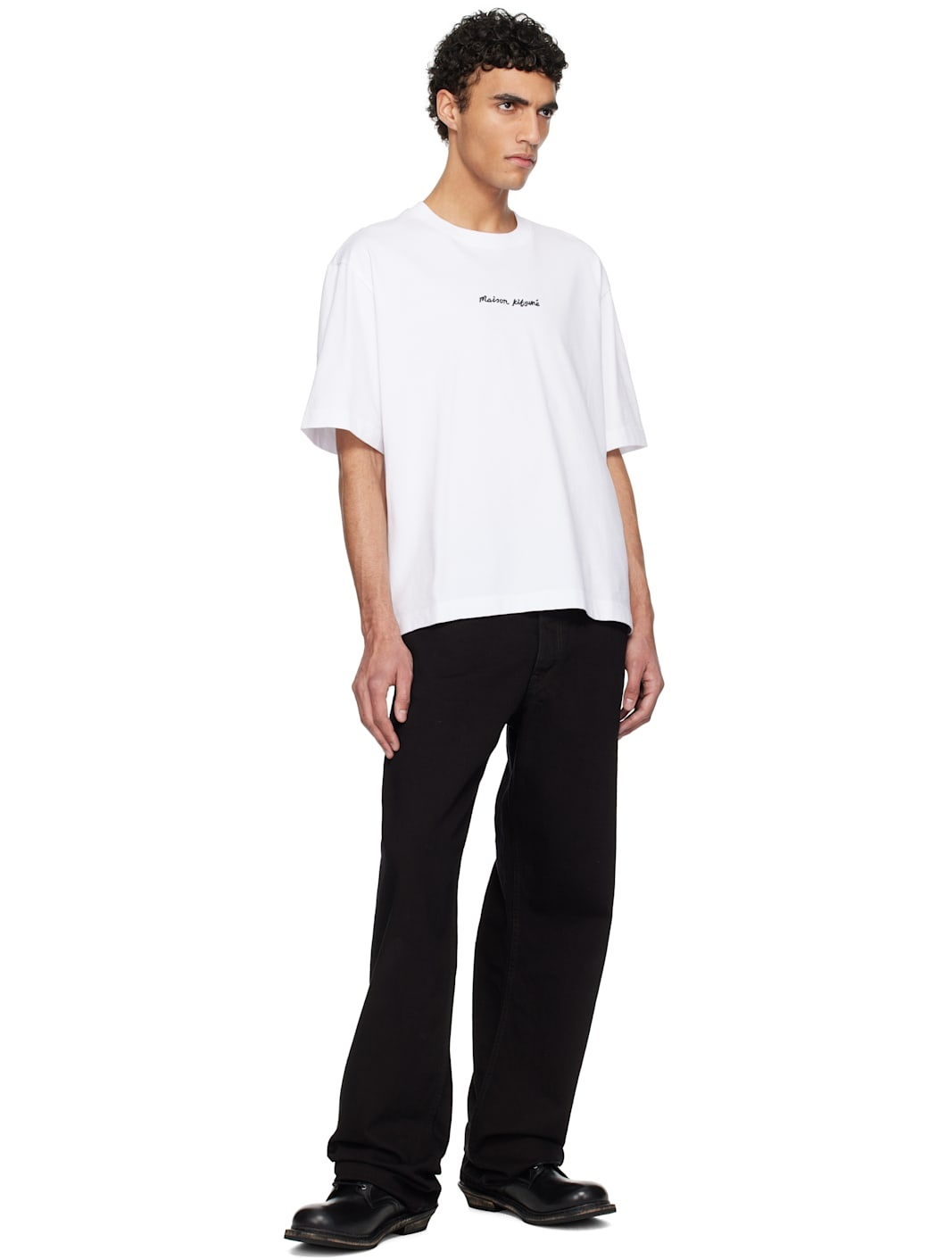 White '' Line Handwriting Oversize T-shirt - 4