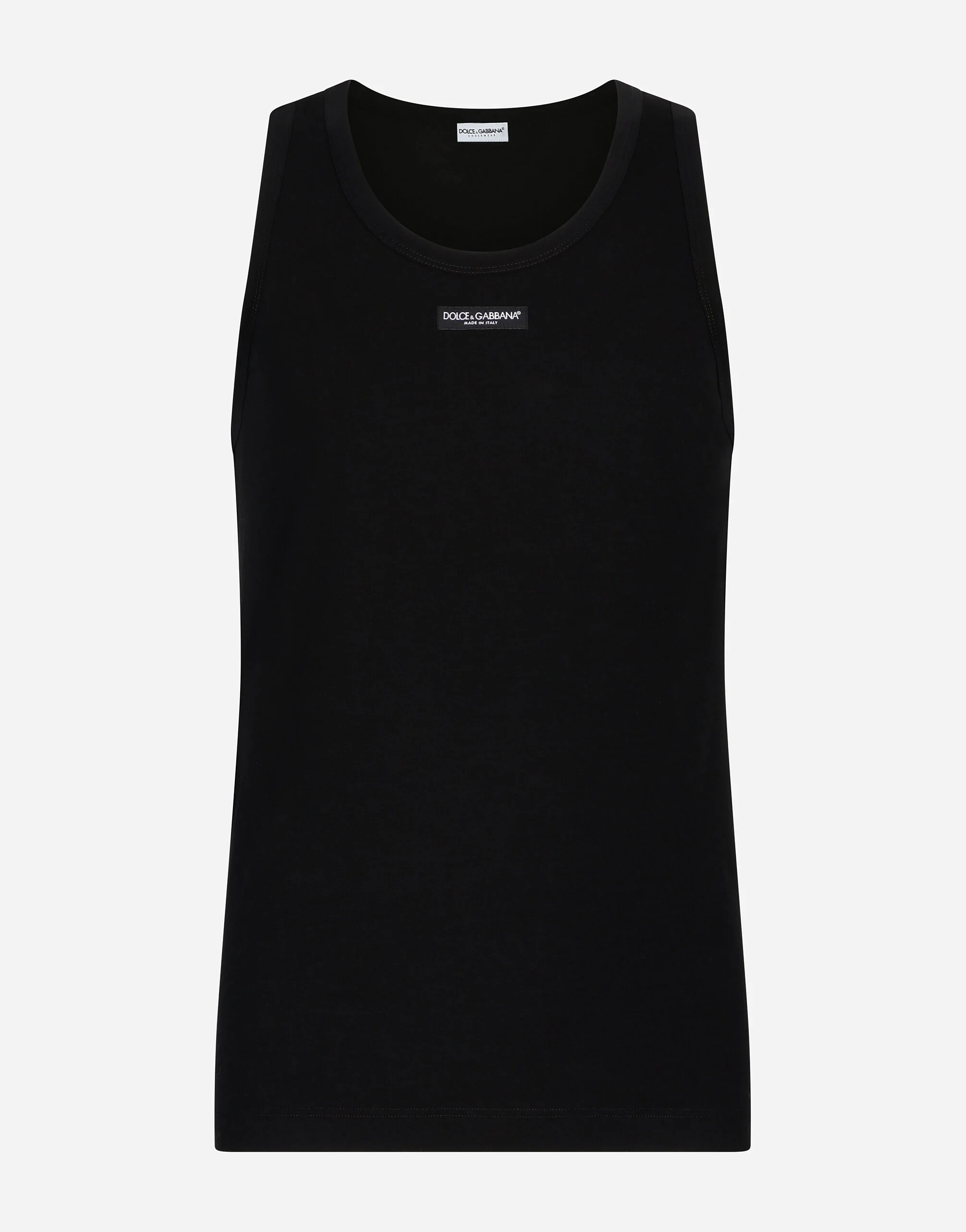 Two-way stretch cotton tank top with logo label - 1