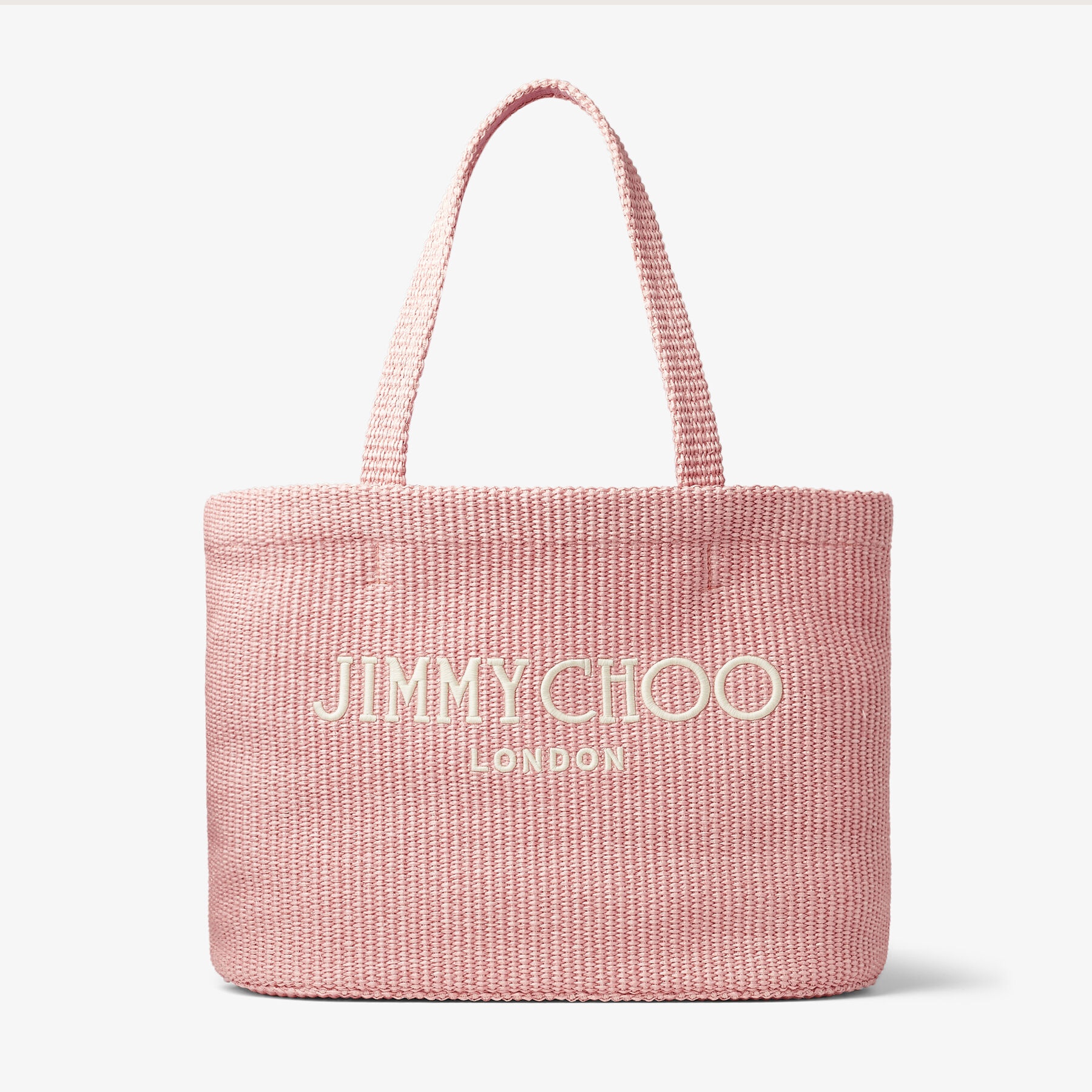JIMMY CHOO Beach Tote E/W Rose/Latte Raffia Embroidered Tote