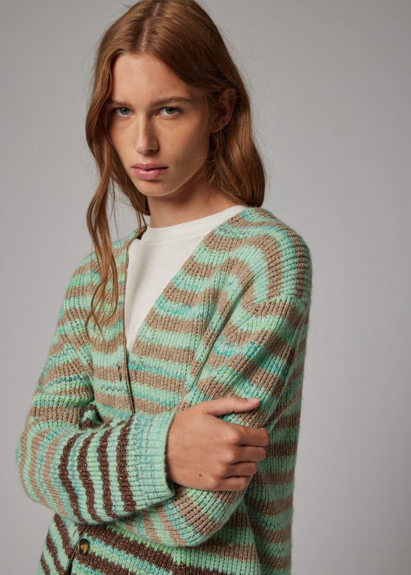 Women's Green Stripe Oversized Cardigan 6