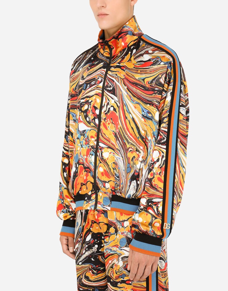 Zip-up technical jersey sweatshirt with marbled print - 4