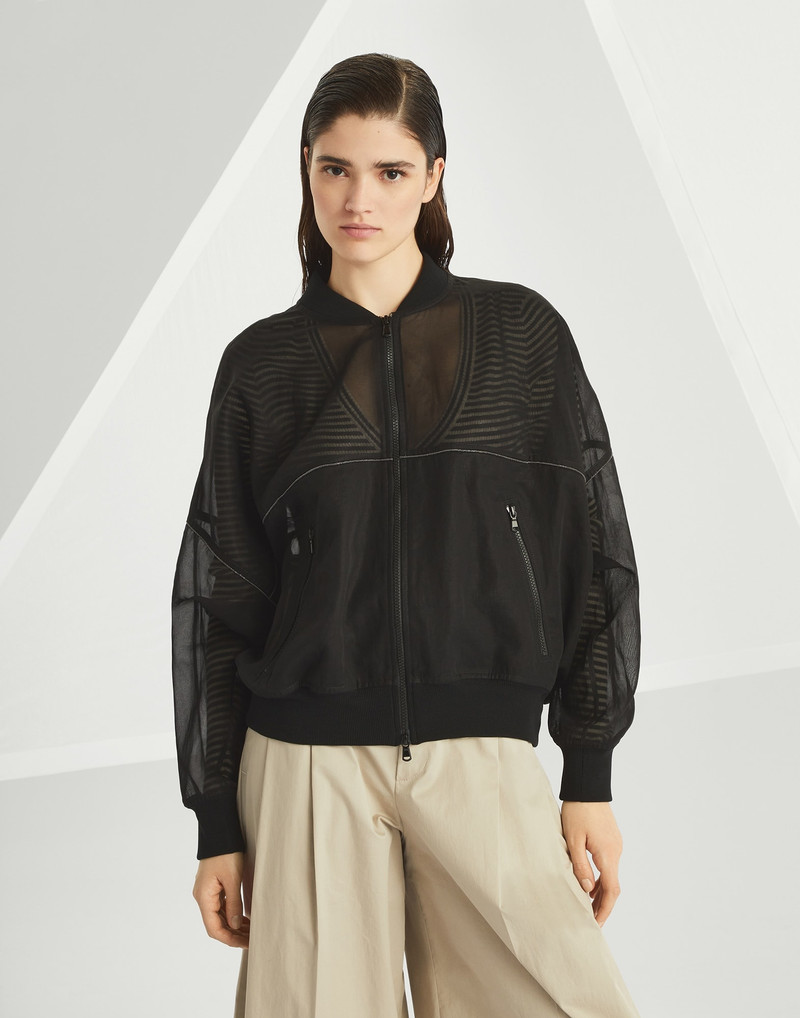 Cotton organza bomber jacket with shiny trims 1