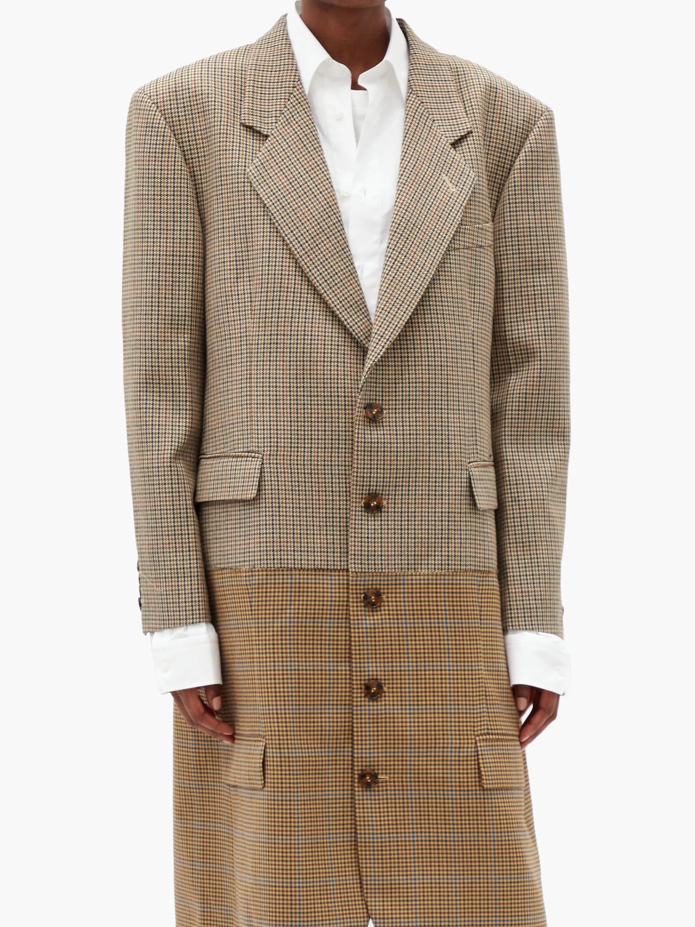 Two-tone houndstooth virgin-wool coat - 6