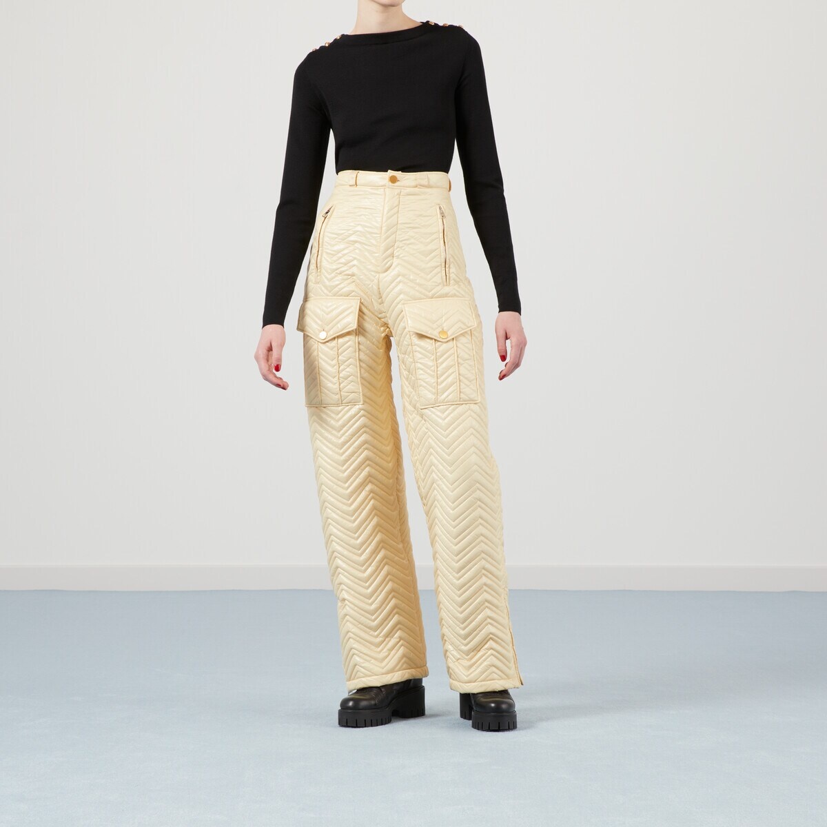 Quilted nylon pant with embroidery - 5