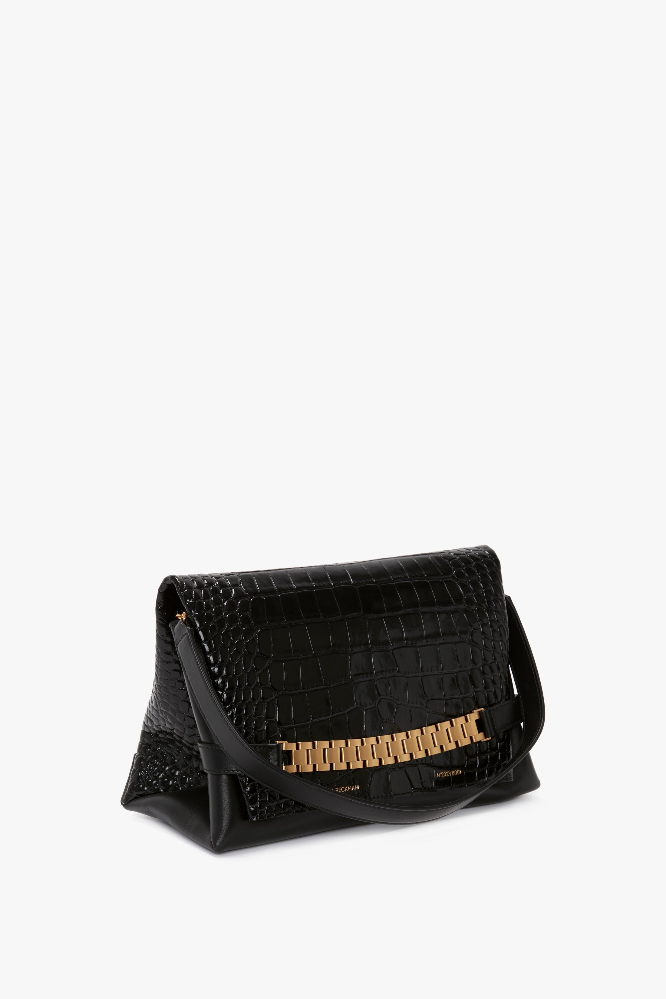 Chain Pouch With Strap In Black Croc-Effect Leather - 3